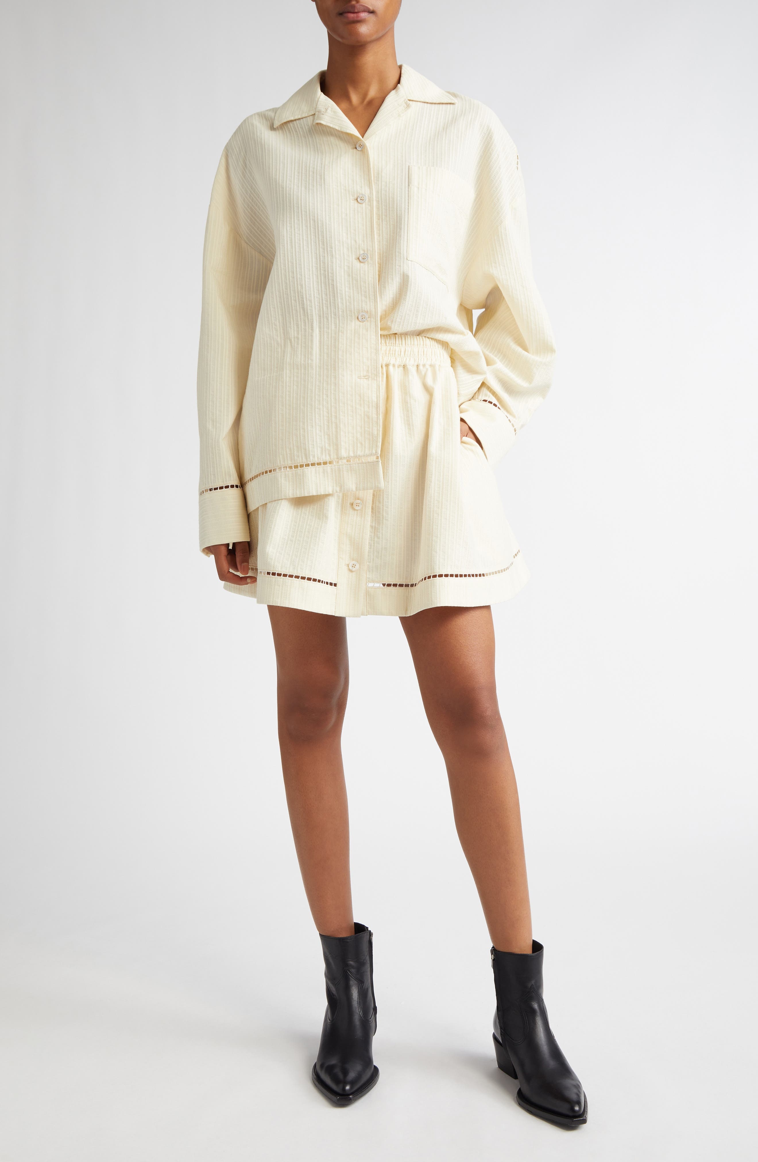 Golden Goose Texture Stripe Oversize Button-Up Shirt in Shortbread at Nordstrom - 2