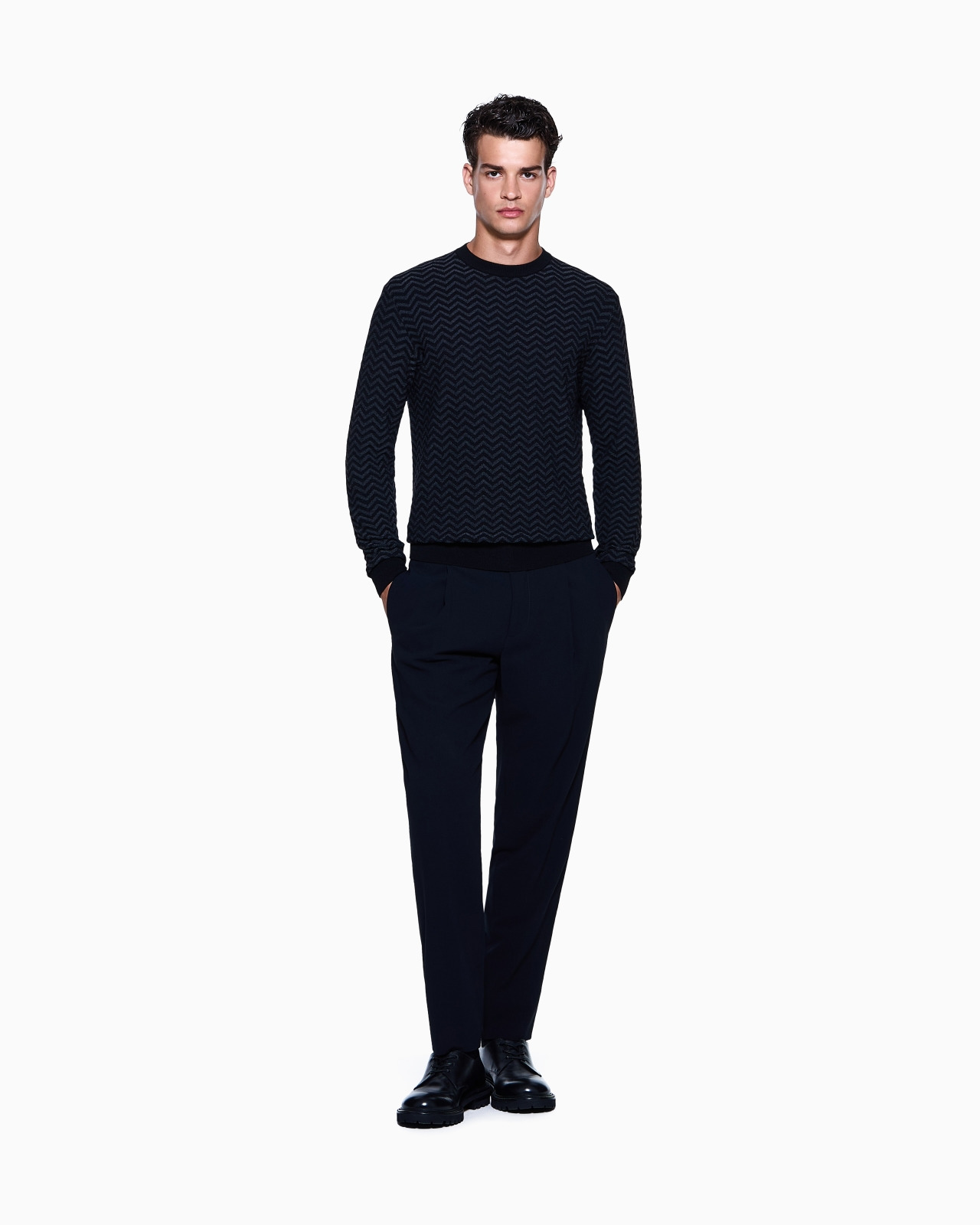PLATED CHEVRON VIRGIN WOOL, CREW-NECK JUMPER - 2