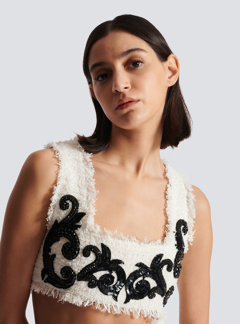 Baroque strappy tweed top 7