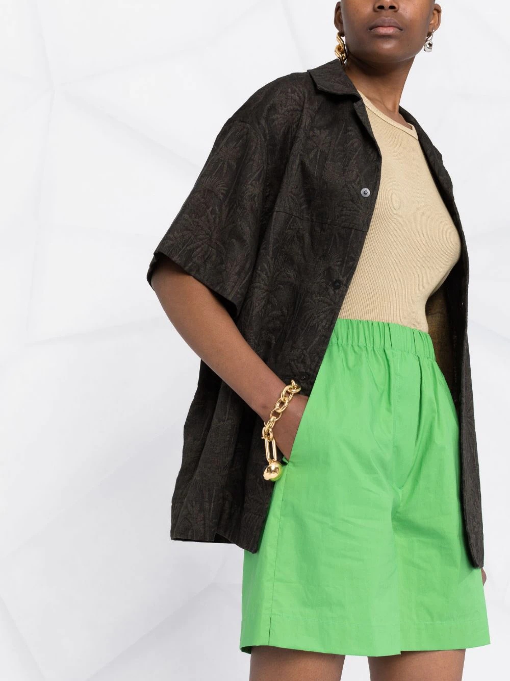 elasticated-waistband cotton shorts - 5