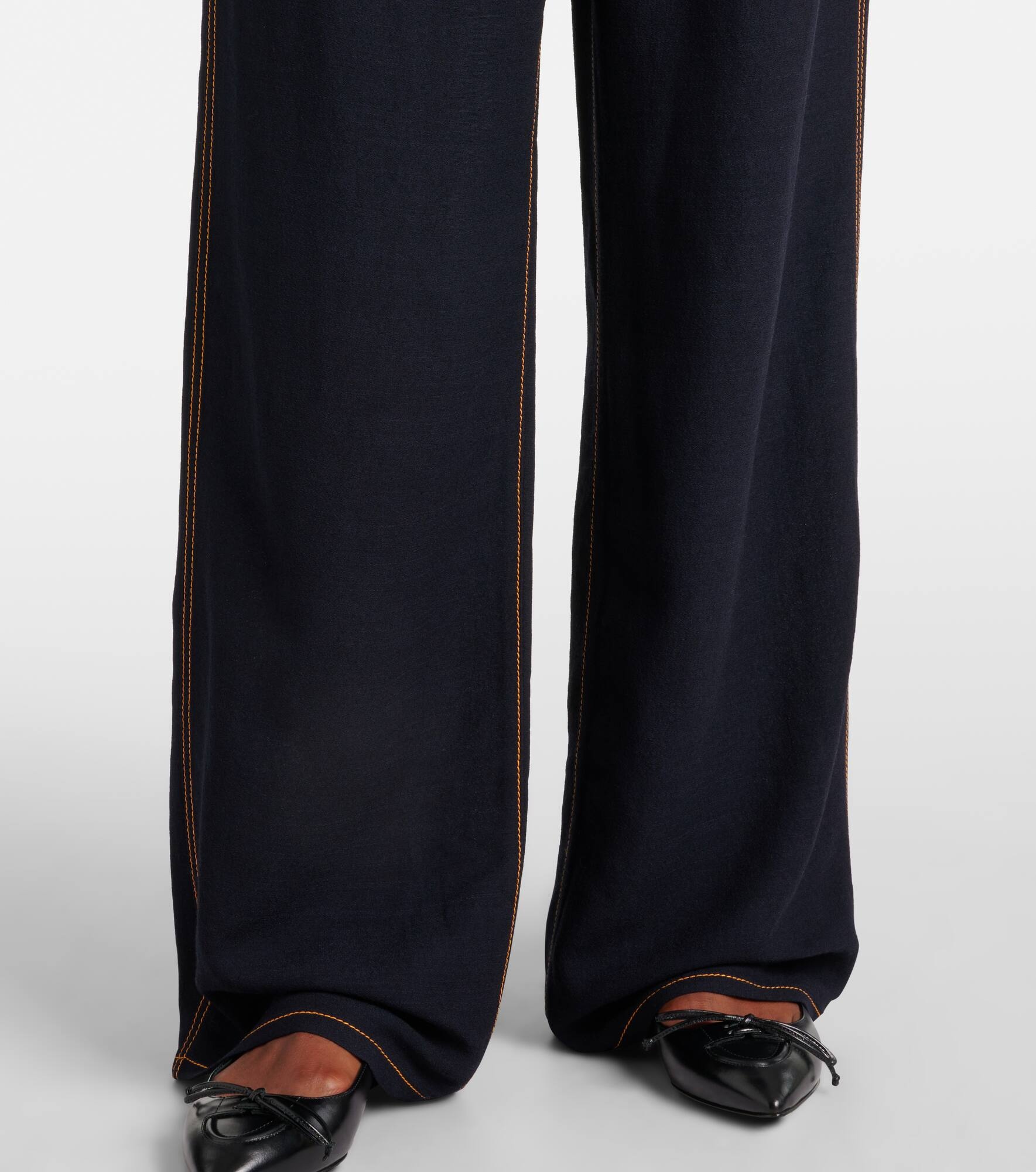 Tailored wool-blend georgette wide-leg pants - 6