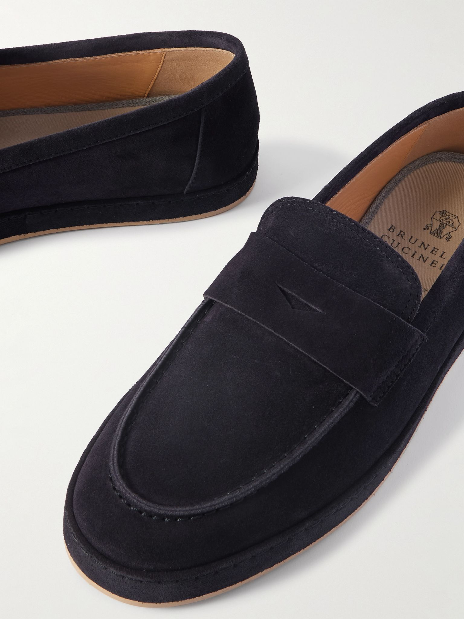 Washed-Suede Penny Loafers Navy - 5