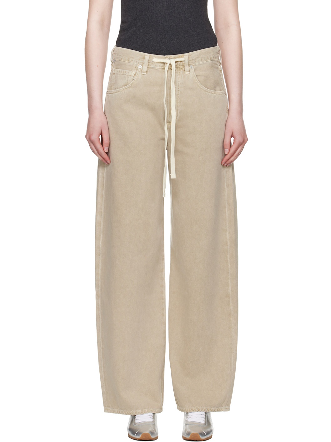 Beige Brynn Drawstring Jeans - 1