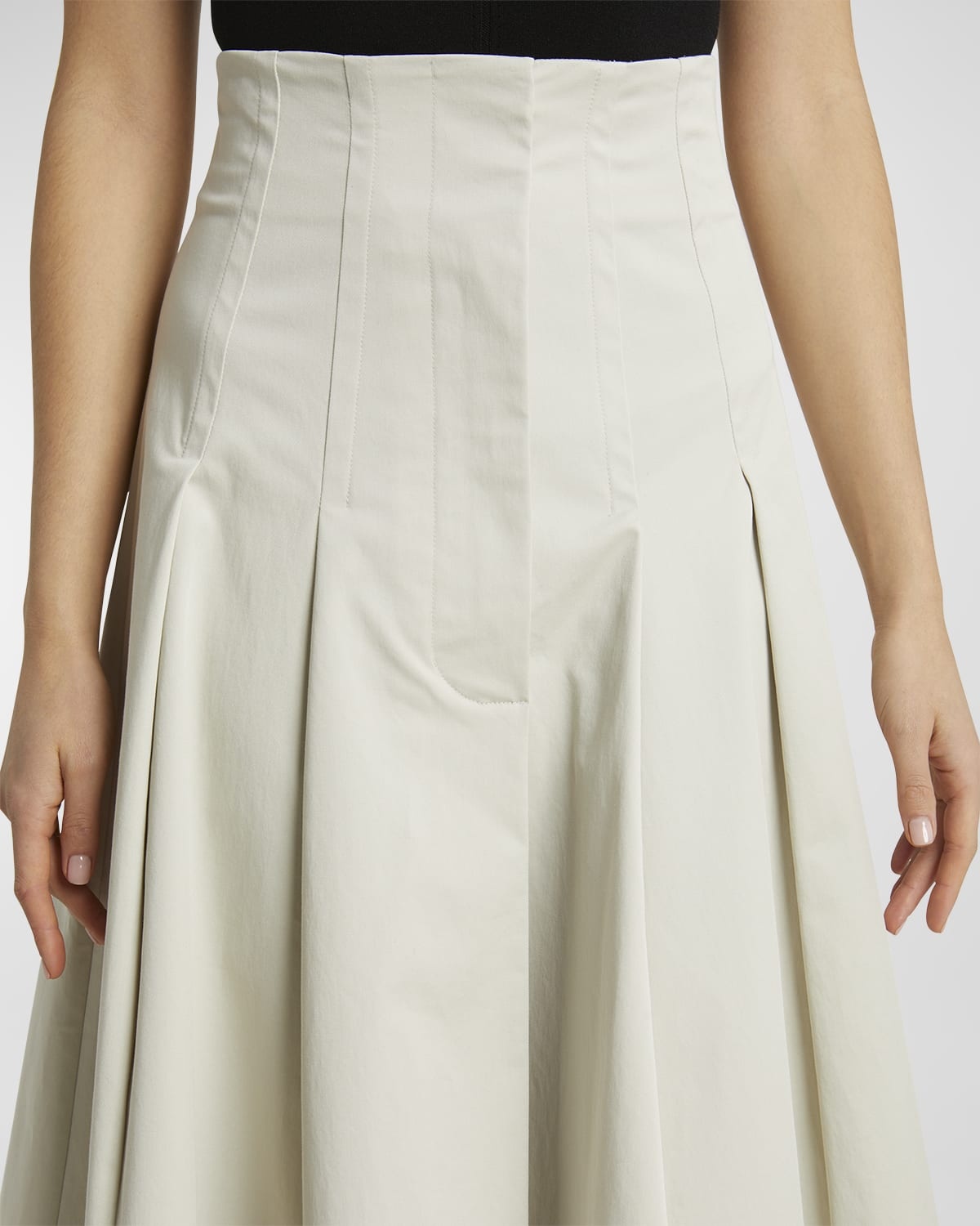 Moore Pleated Organic Cotton Twill Suiting Midi Skirt - 4