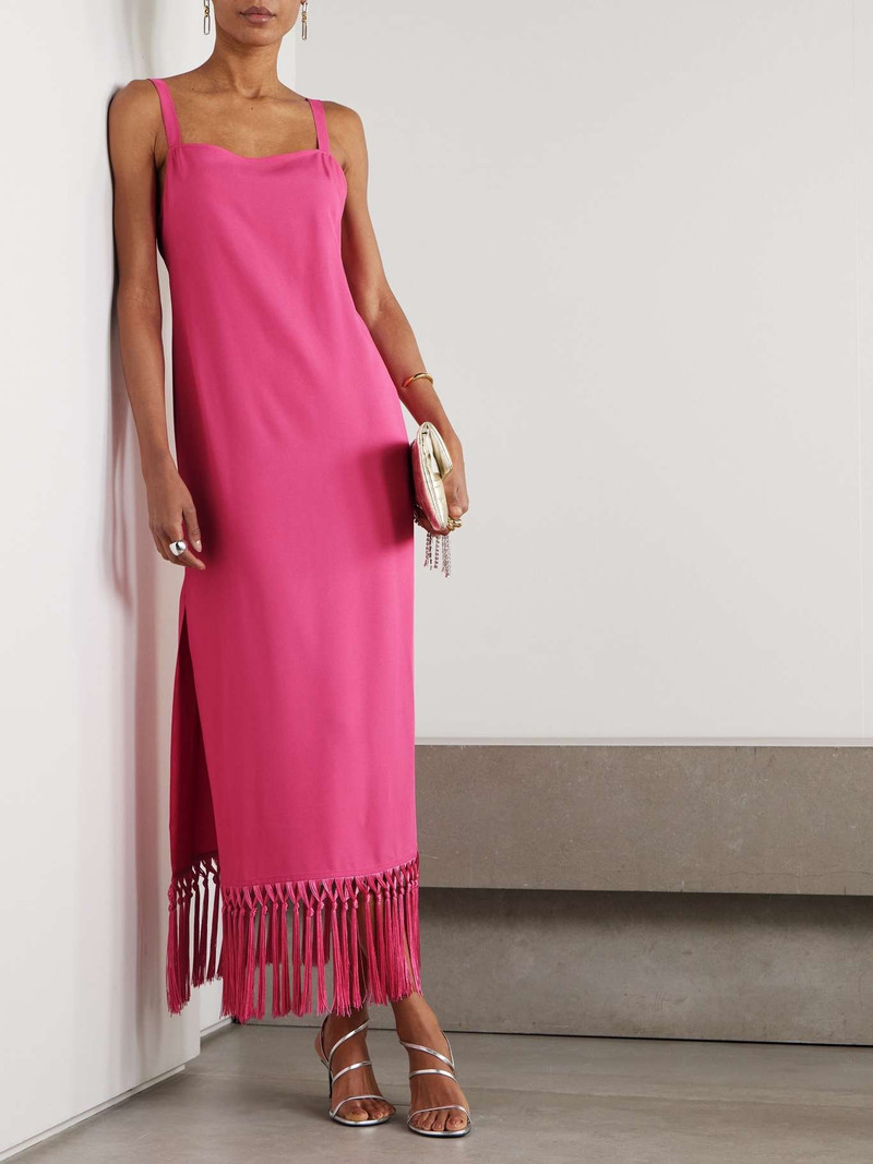 Taller Marmo Palermo fringed crepe midi dress Pink outlook