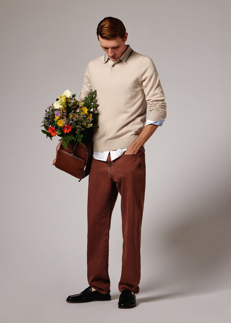 Paul Smith Ecru Merino Wool Knitted Polo Shirt outlook