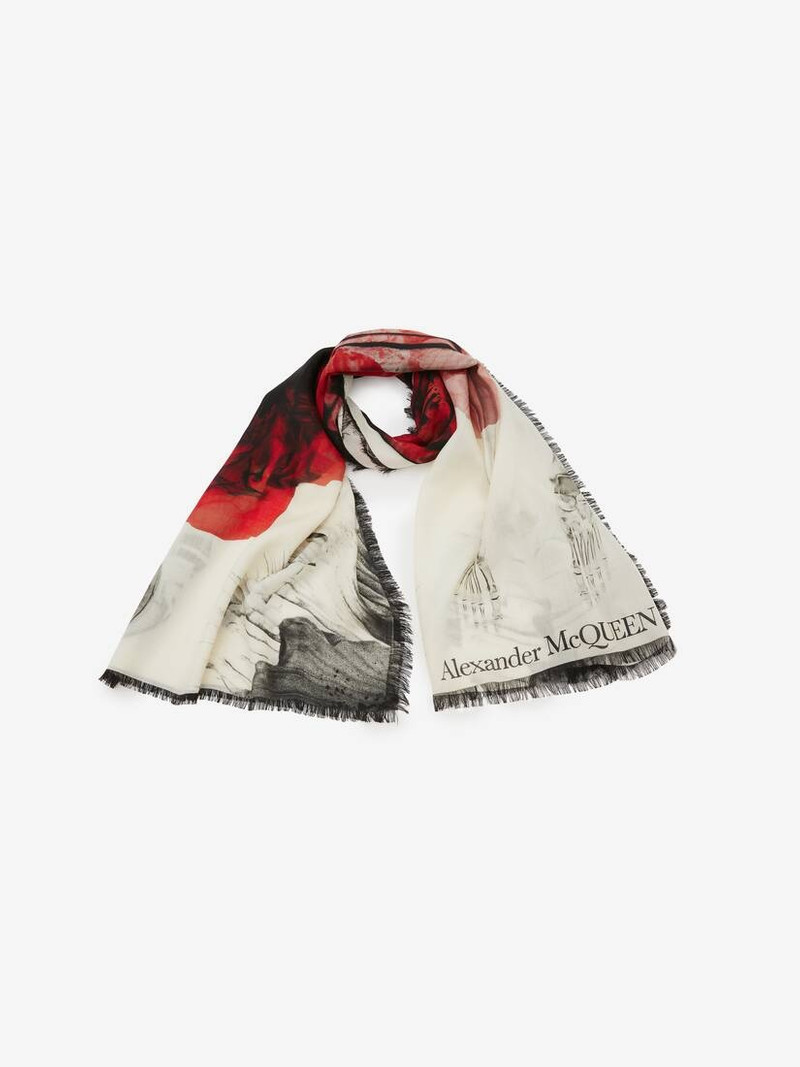 Paper Bloom Skeleton Scarf in Ivory/red 2