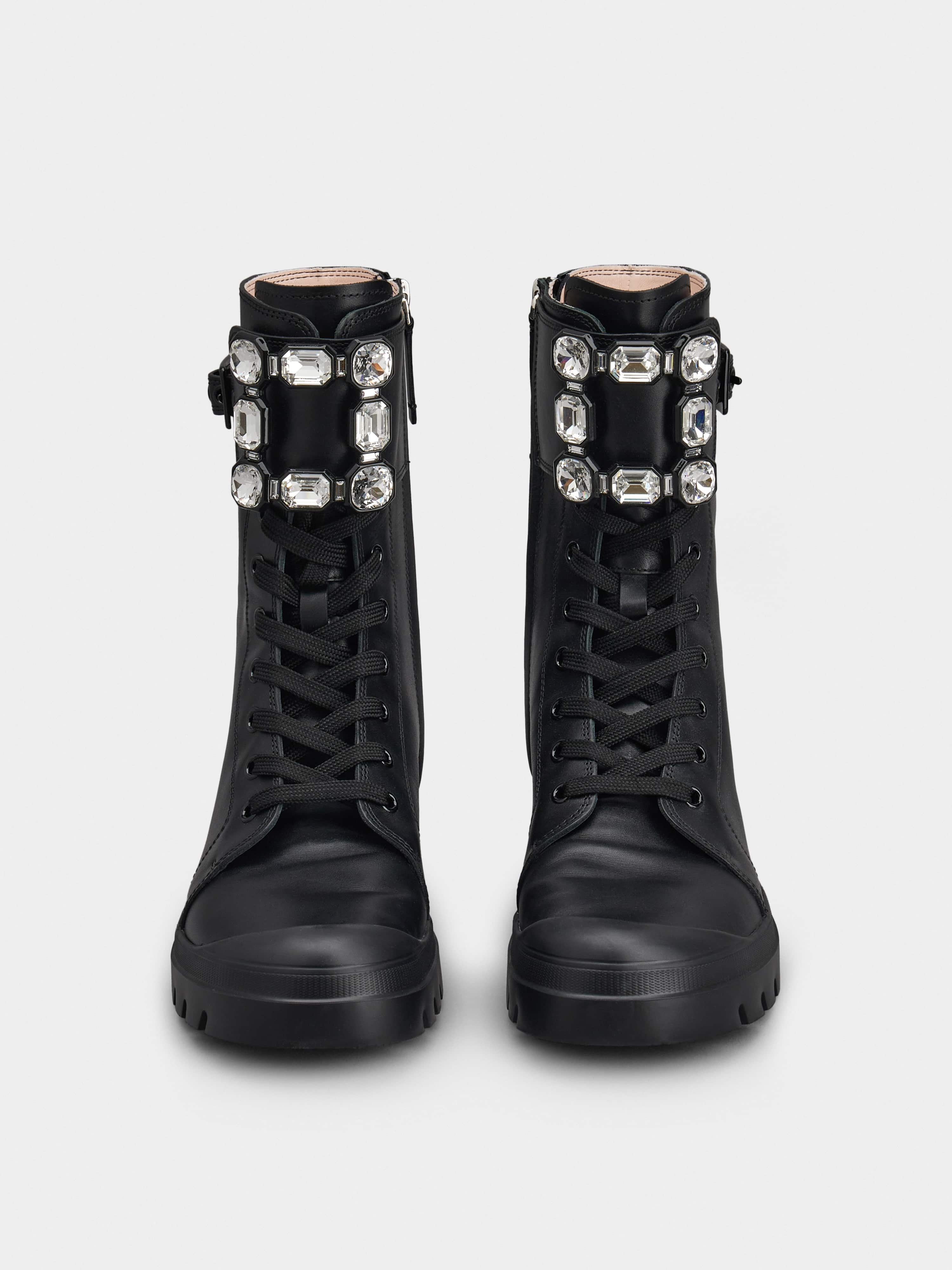 Walky Viv' Strass Buckle Lace Up Boots in Leather - 4