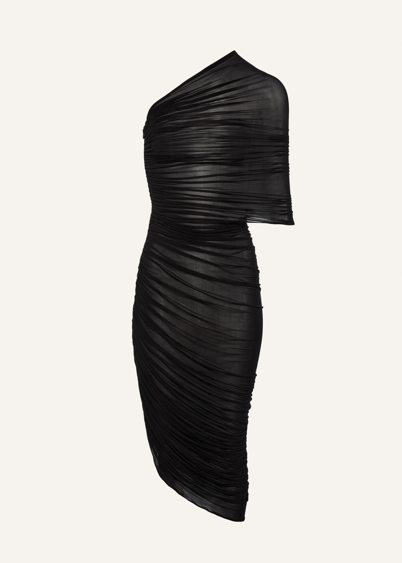 One shoulder draped midi dress in black - 1