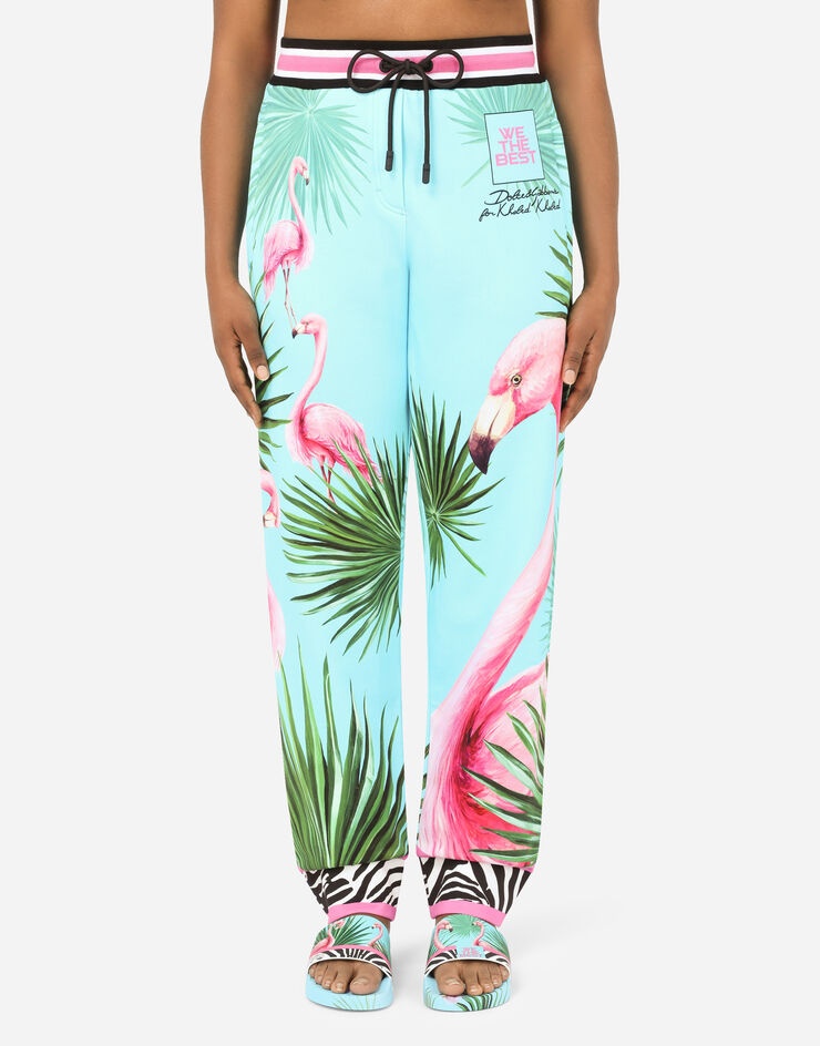 Jersey jogging pants with flamingo print - 1