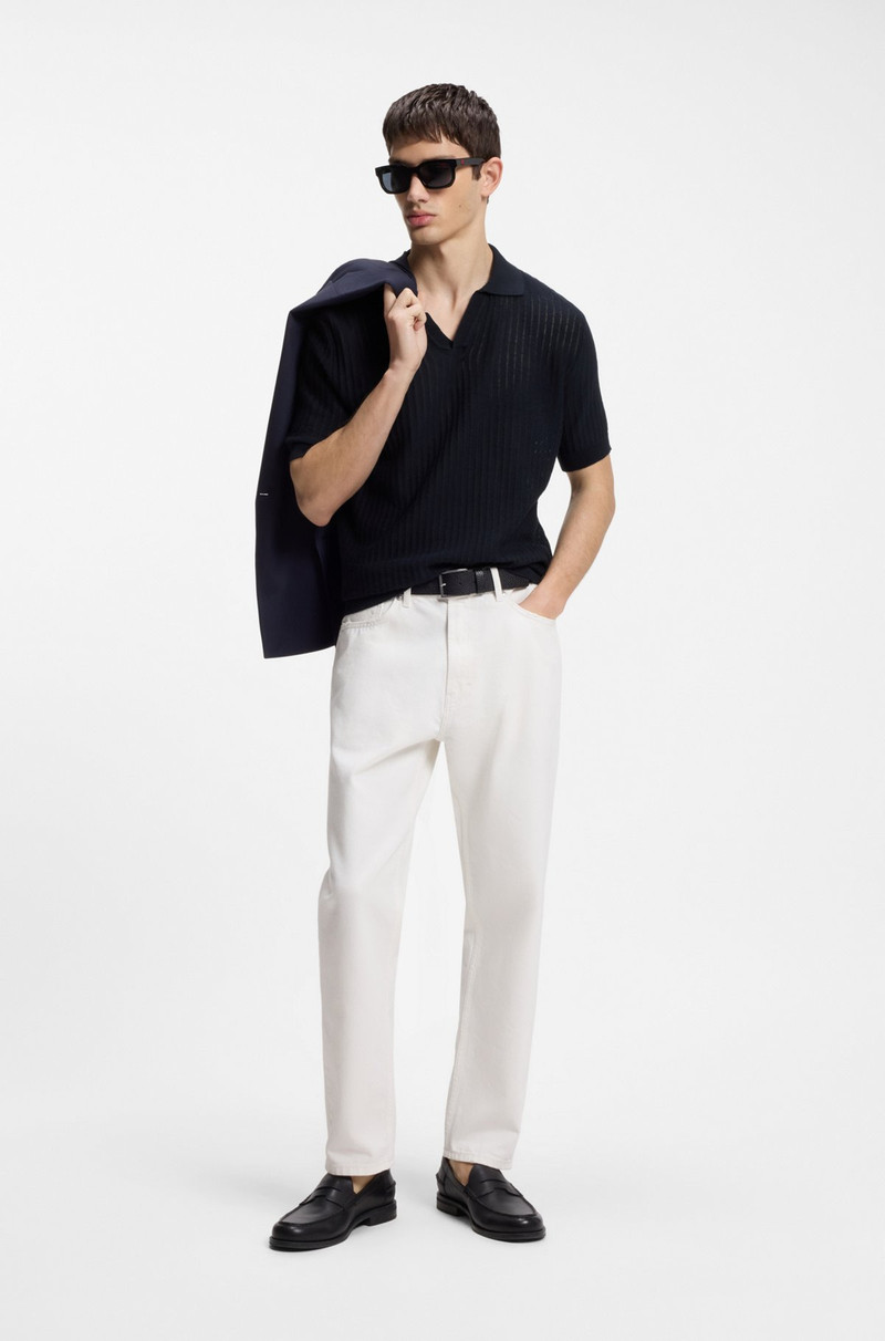 HUGO JOHNNY-COLLAR KNIT POLO IN A COTTON-LINEN JACQUARD outlook