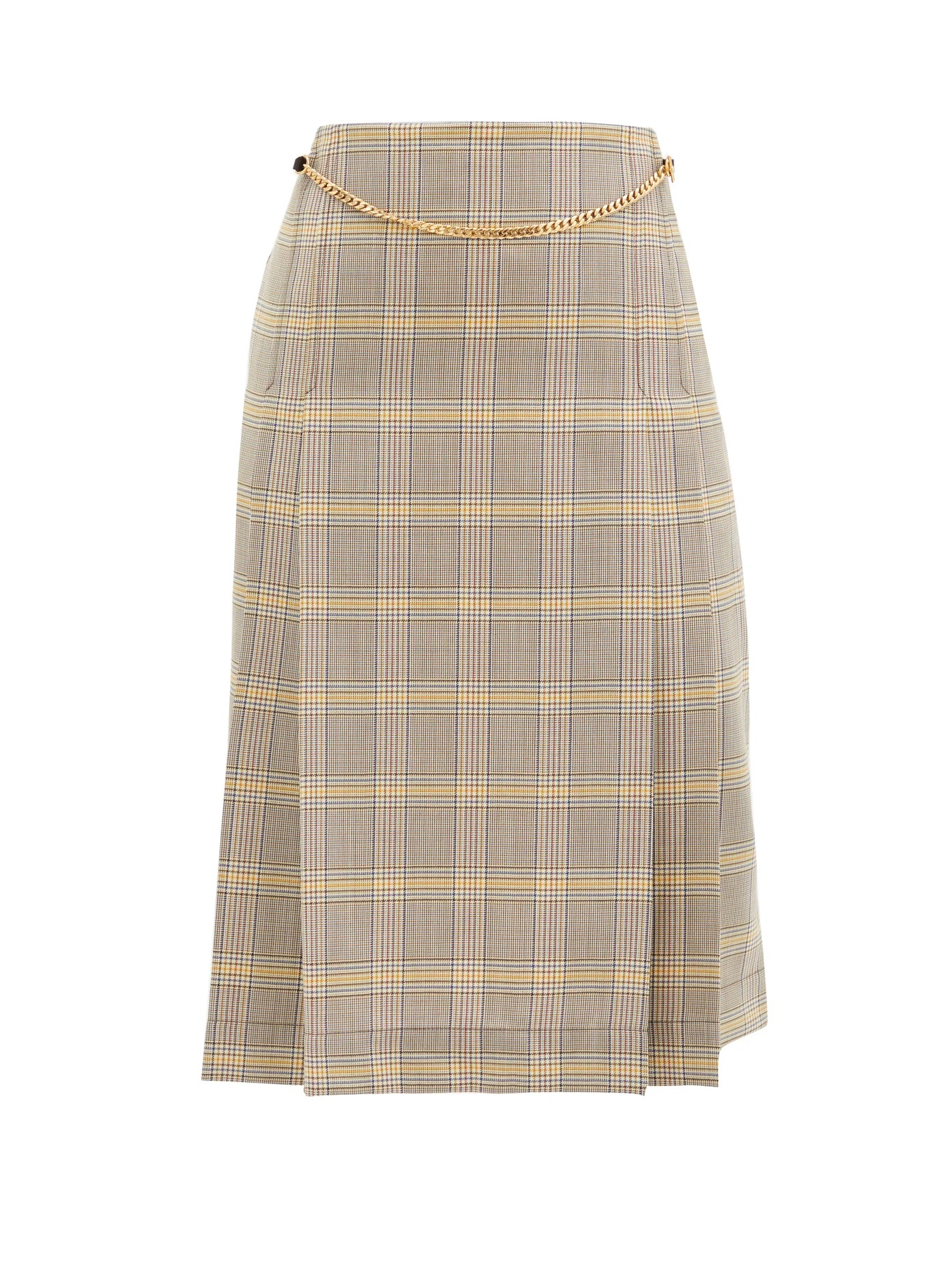 Belted pleated checked-wool high-rise skirt - 1