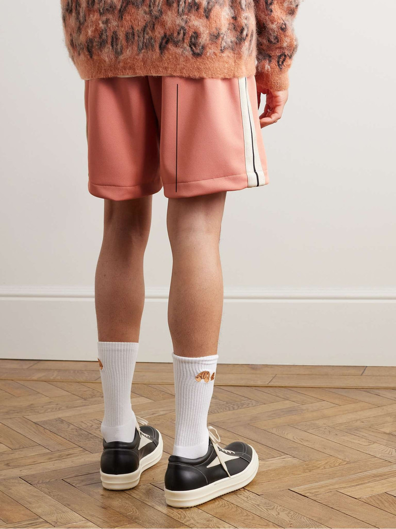 Wide-Leg Logo-Embroidered Striped Jersey Shorts 4