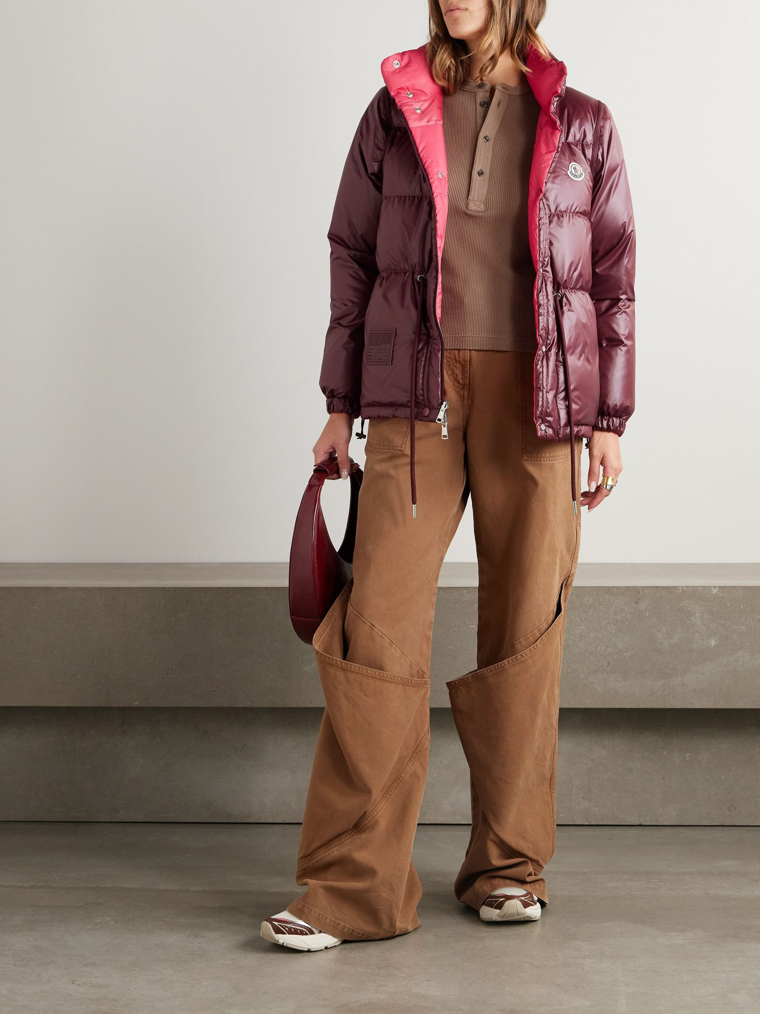 Verone reversible twill-jacquard trimmed quilted shell down jacket Burgundy - 2