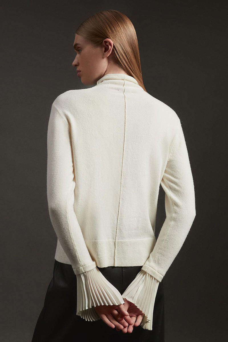 Wool and Alpaca Blend Knit Top With Pleated Silk Woven Cuffs 3