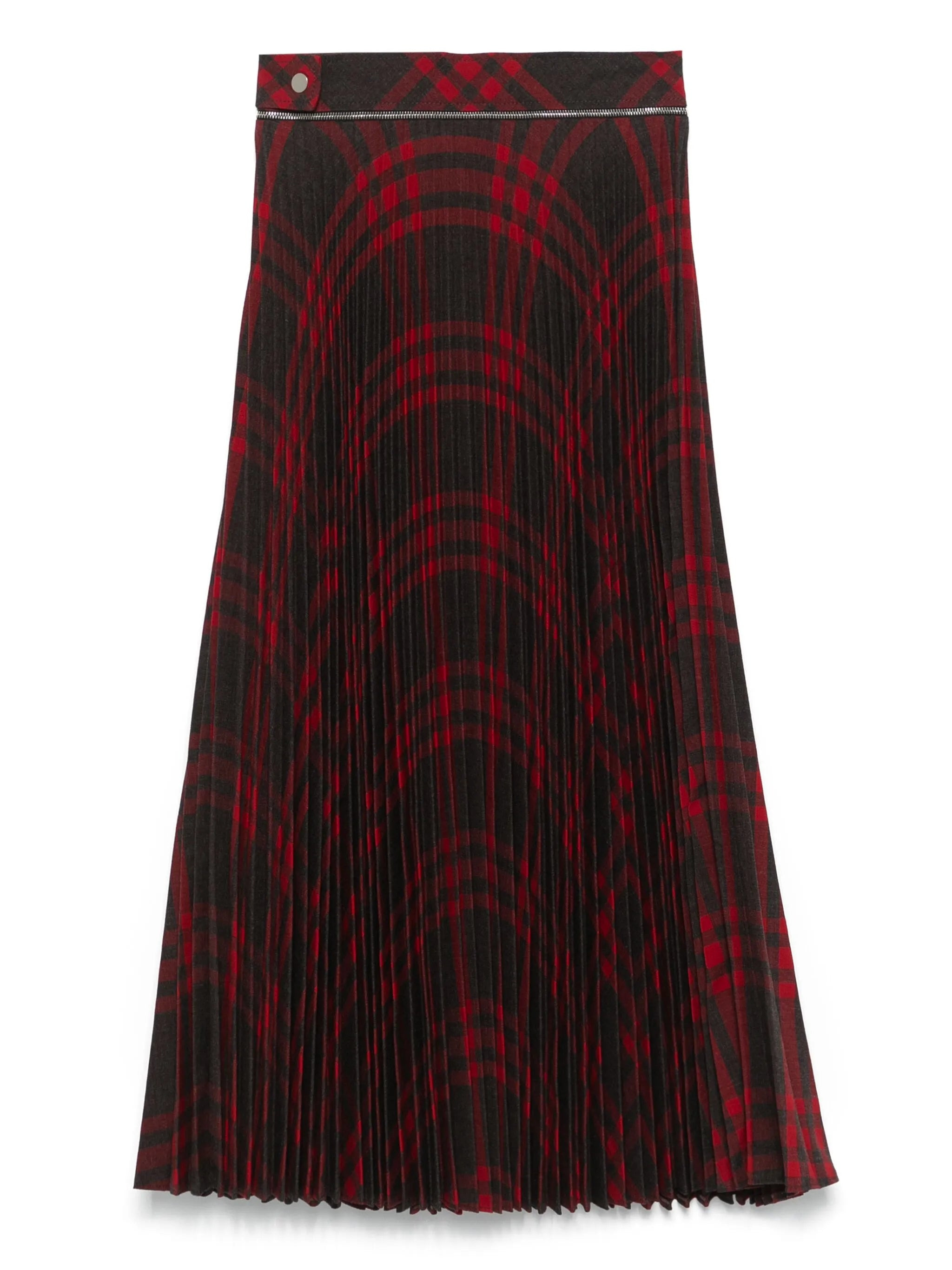 Pleated Check Wool Blend Midi Skirt - 2