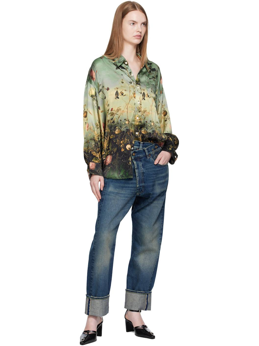 Blue Cuffed Crossover Jeans - 4