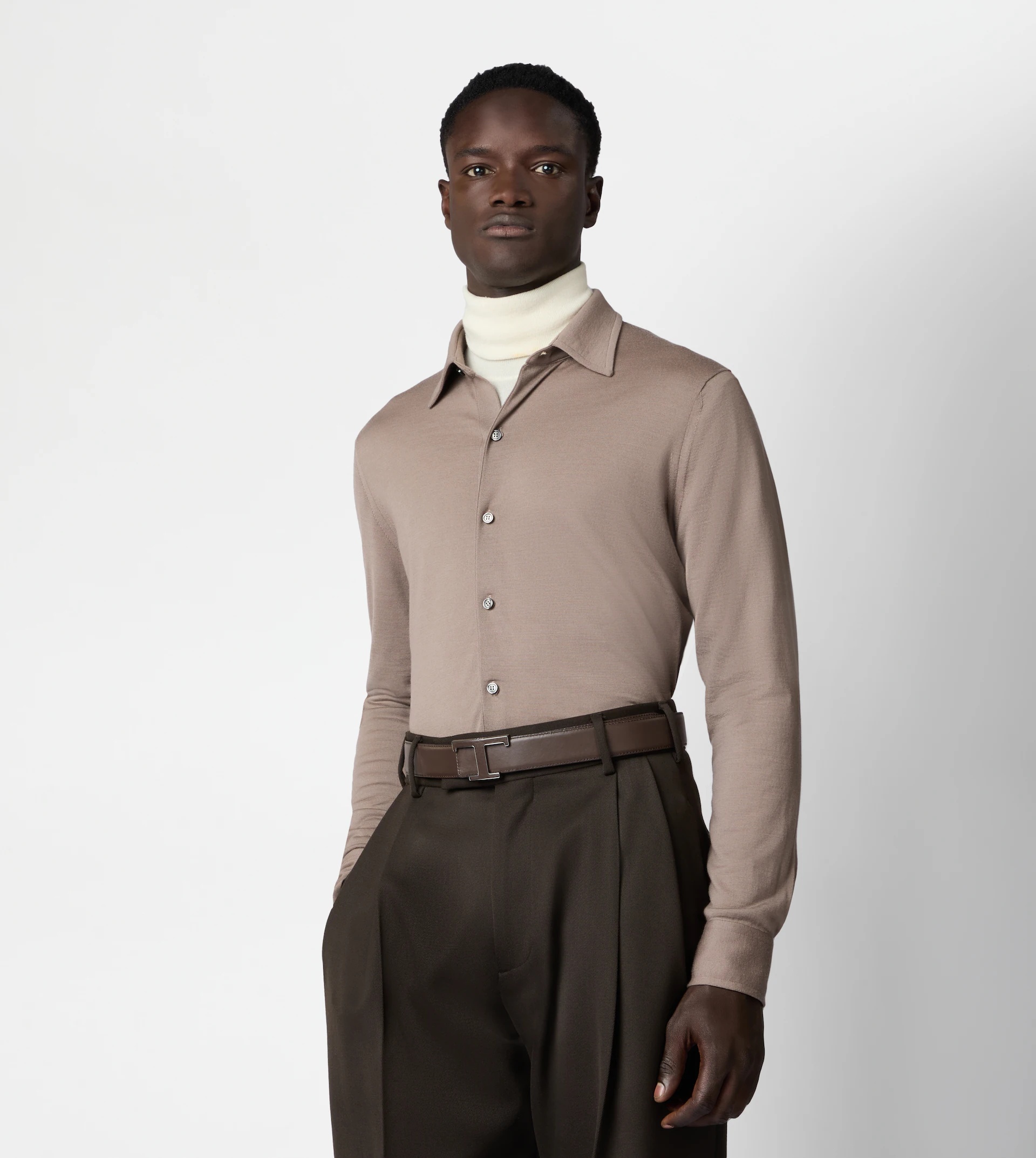 SHIRT IN T15 WOOL - BEIGE - 4