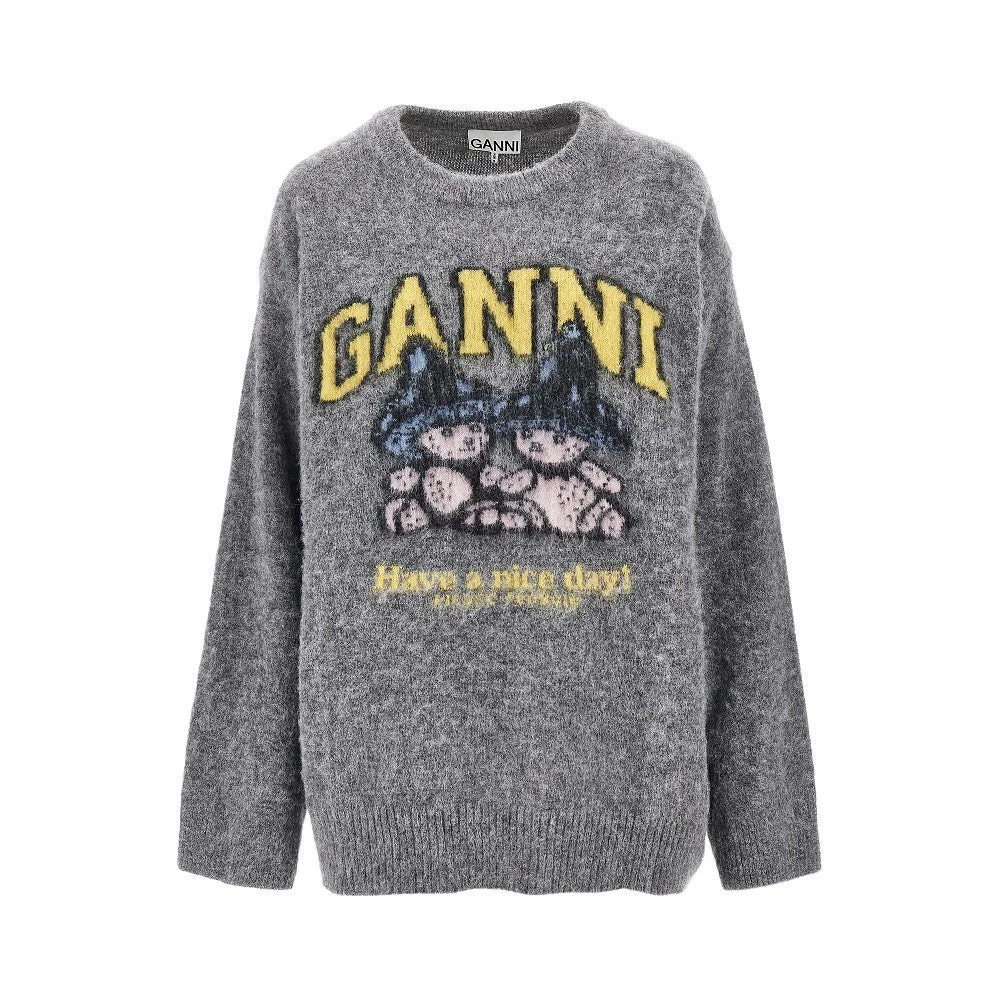 Ganni Mushroom Teddy Alpaca-blend Sweater Grey - 1