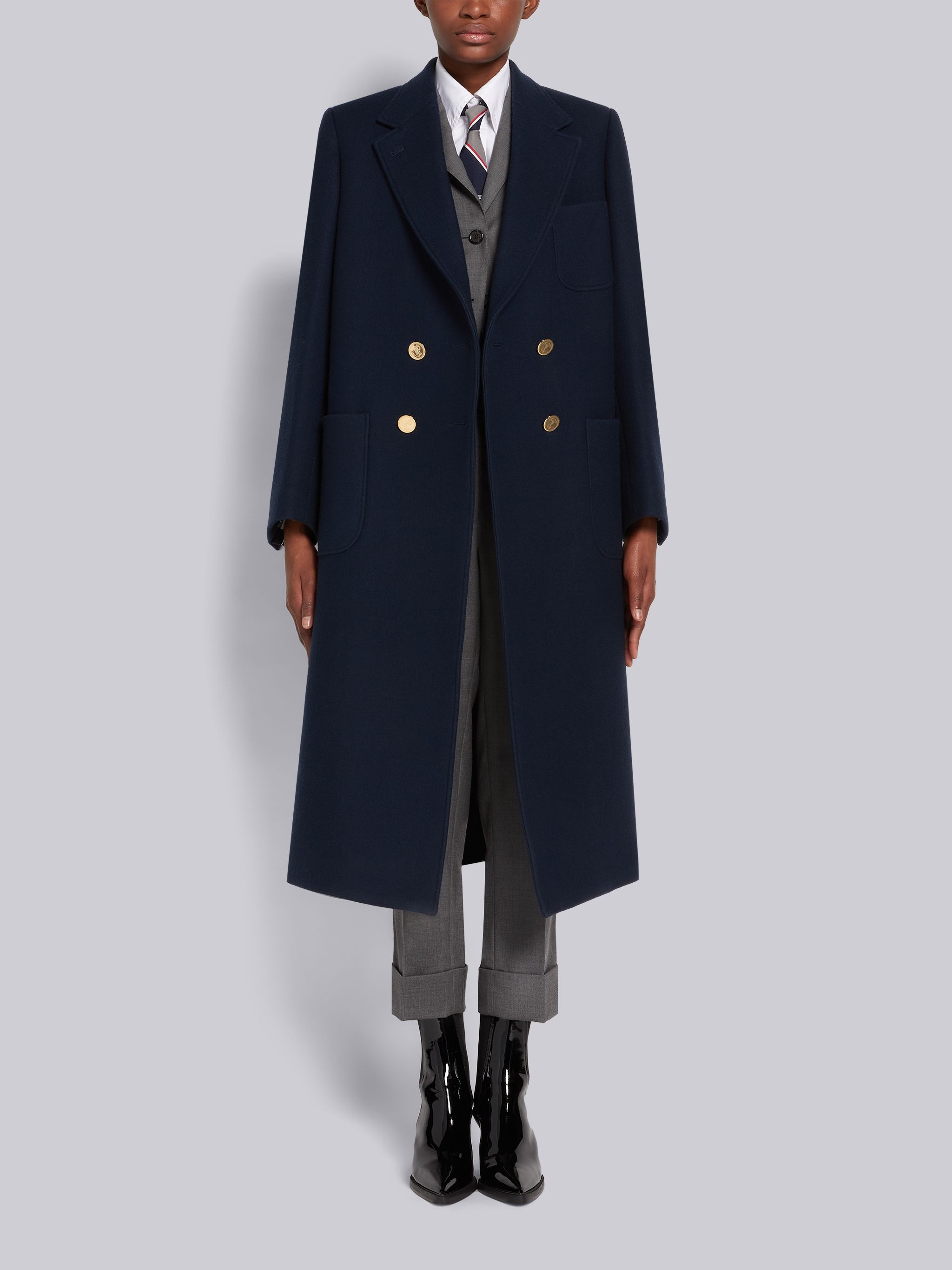 Navy Boiled Wool Oversized Double-breasted Sack Overcoat - 4