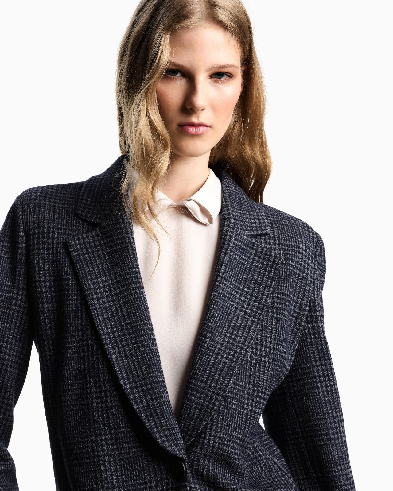 ICON PRINCE OF WALES CHECK COMPACT KNIT JERSEY SINGLE-BREASTED BLAZER - 5