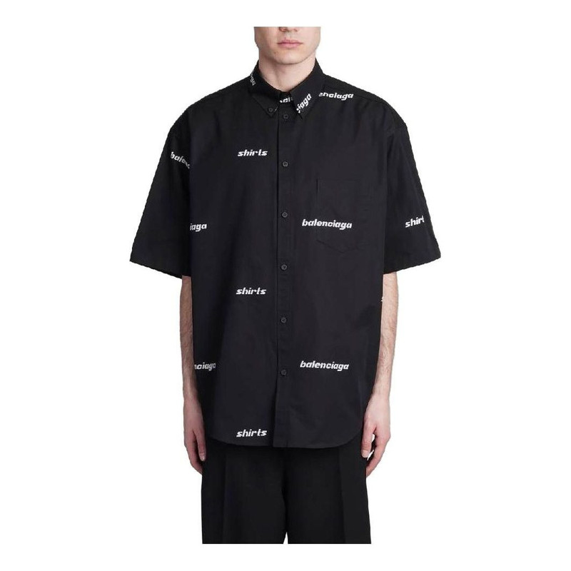 Balenciaga All Over Logo Short Sleeve Shirt 'Black White' 681702TOL651070 1