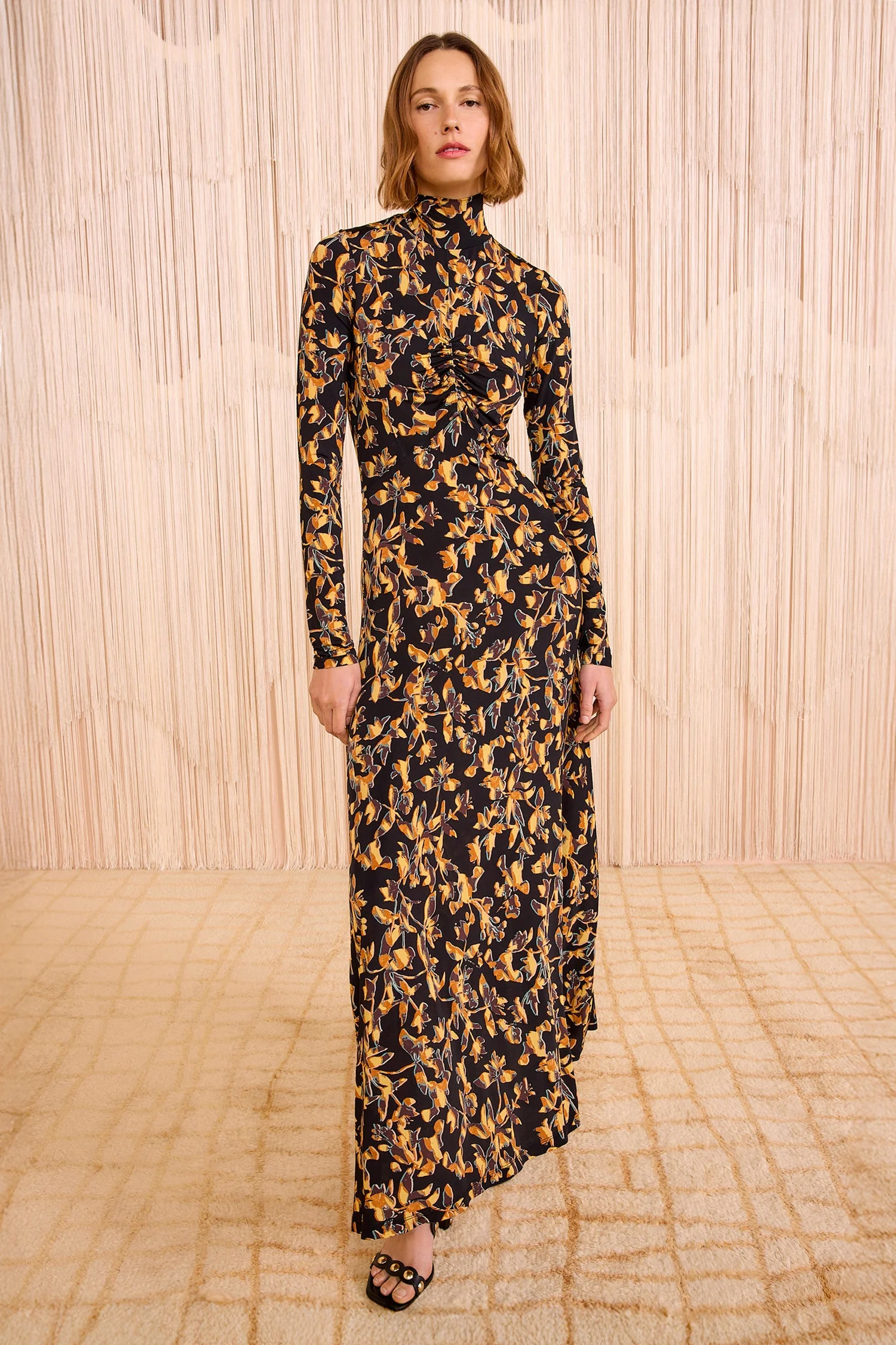 Koa Jersey Ruched Front Turtleneck Dress - 1