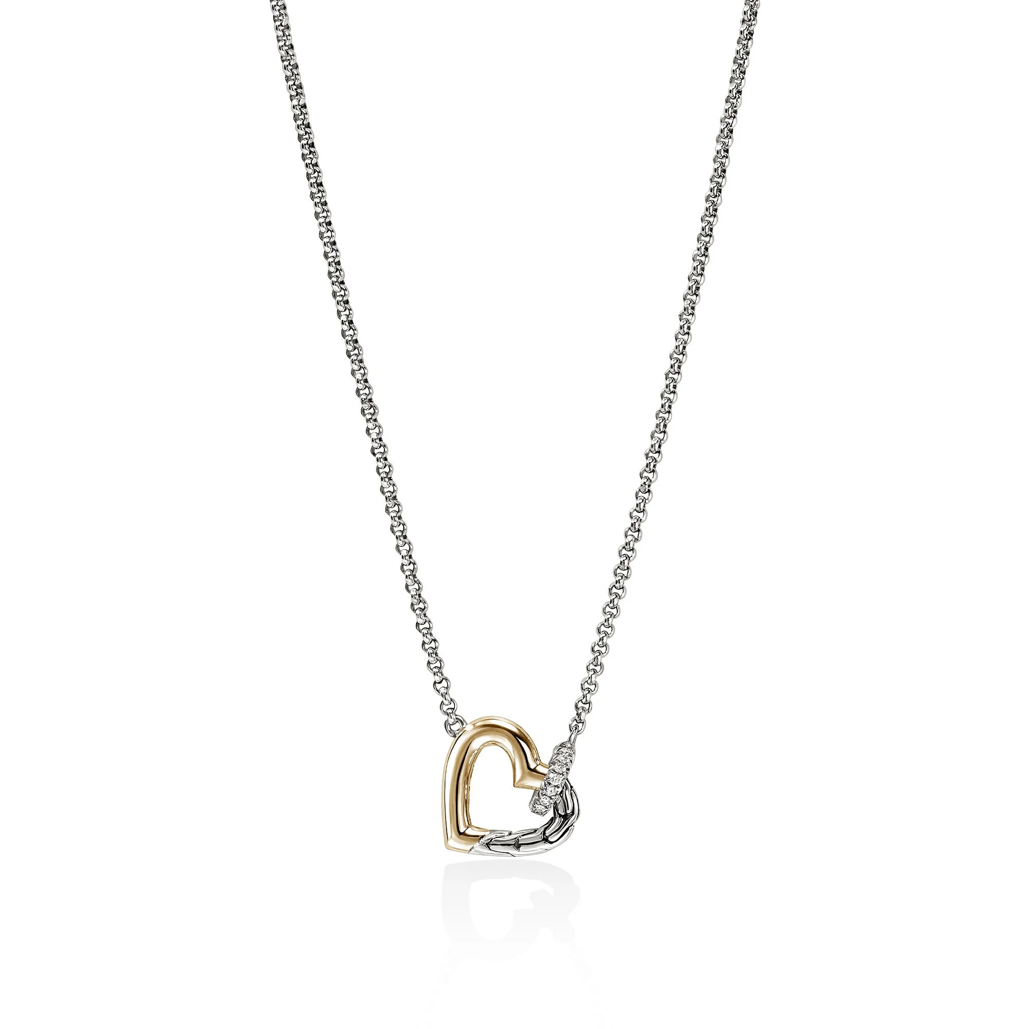 JH Essential Heart Link Necklace, Sterling Silver, Gold, Diamonds, 1.5MM - 1