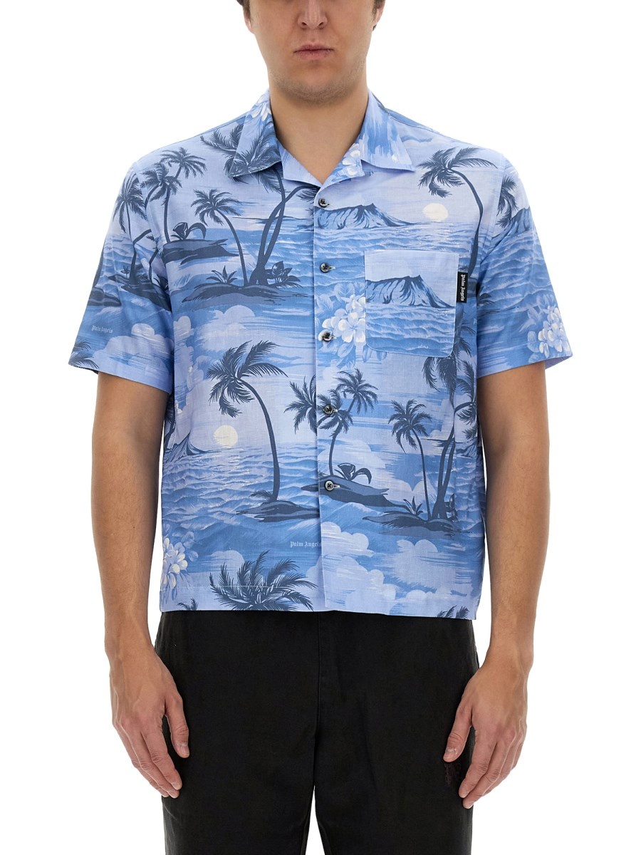 BOWLING SHIRT WITH TROPICAL SUNSET PRINT - 1