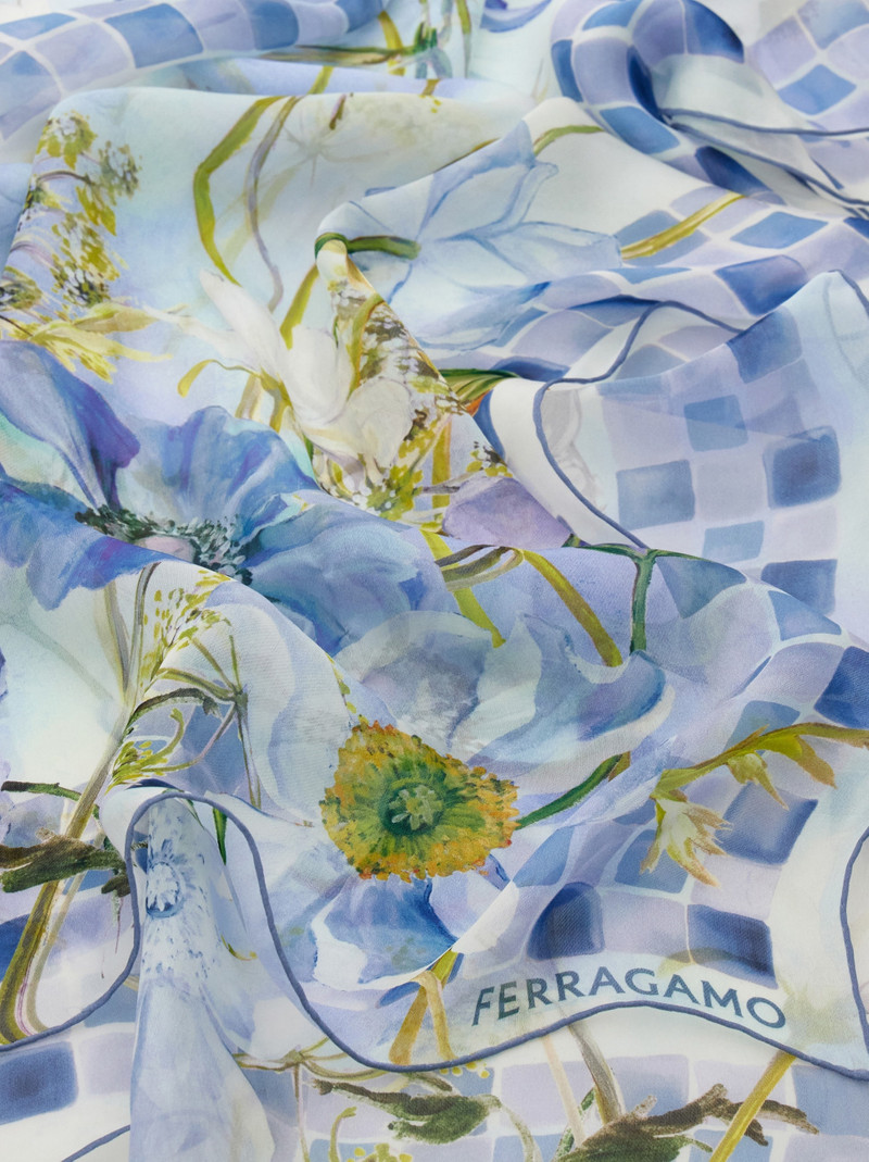 FERRAGAMO Fiori print silk scarf outlook