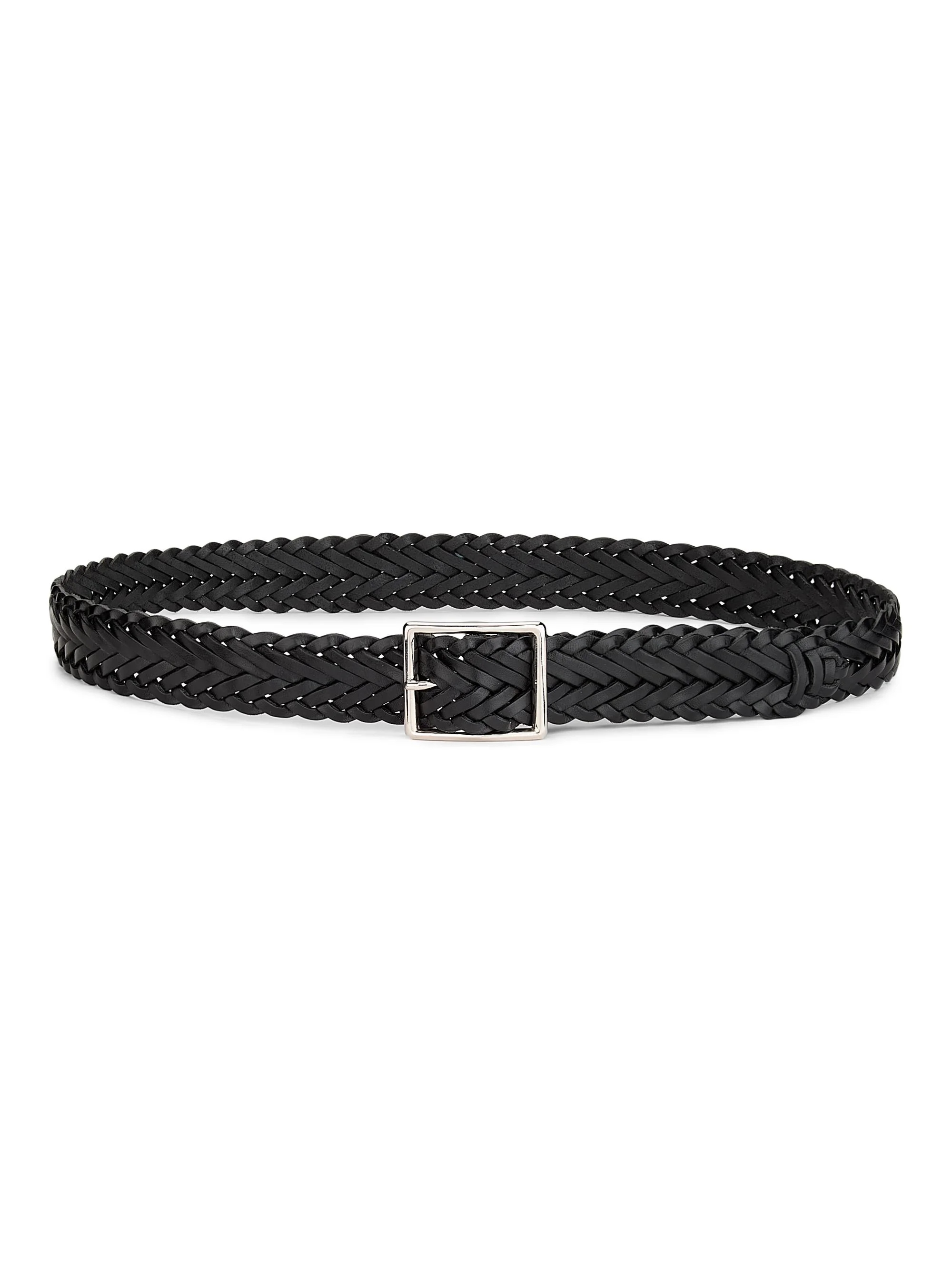 Women's Nicola Braided Leather Belt - Black Silver - 1