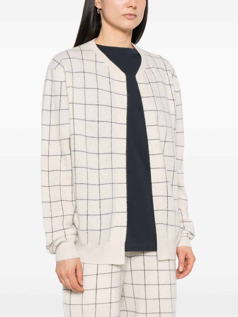 windowpane-pattern cardigan - 3