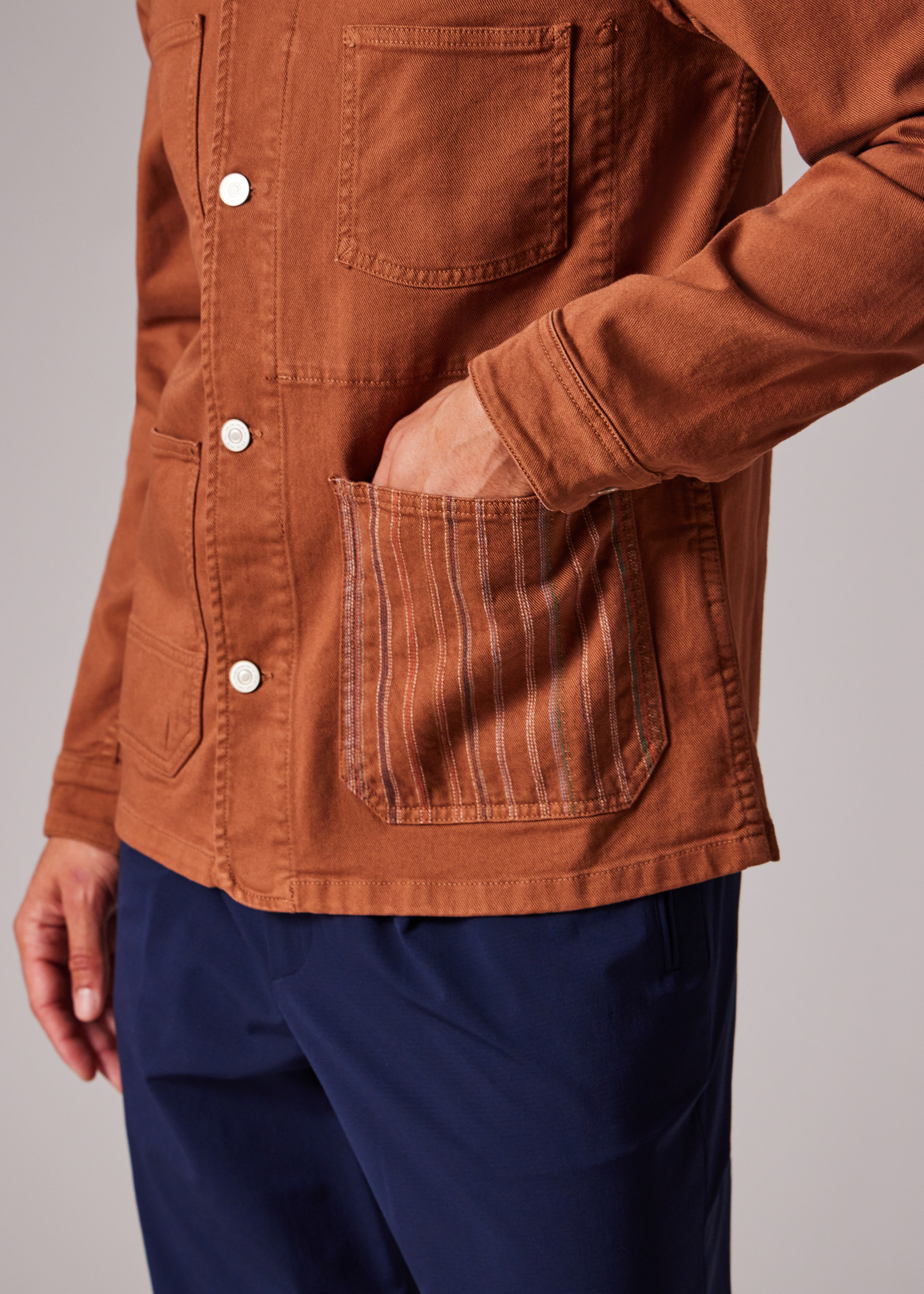 Rust Stretch Cotton-Twill Embroidered Stripe Chore Jacket - 8