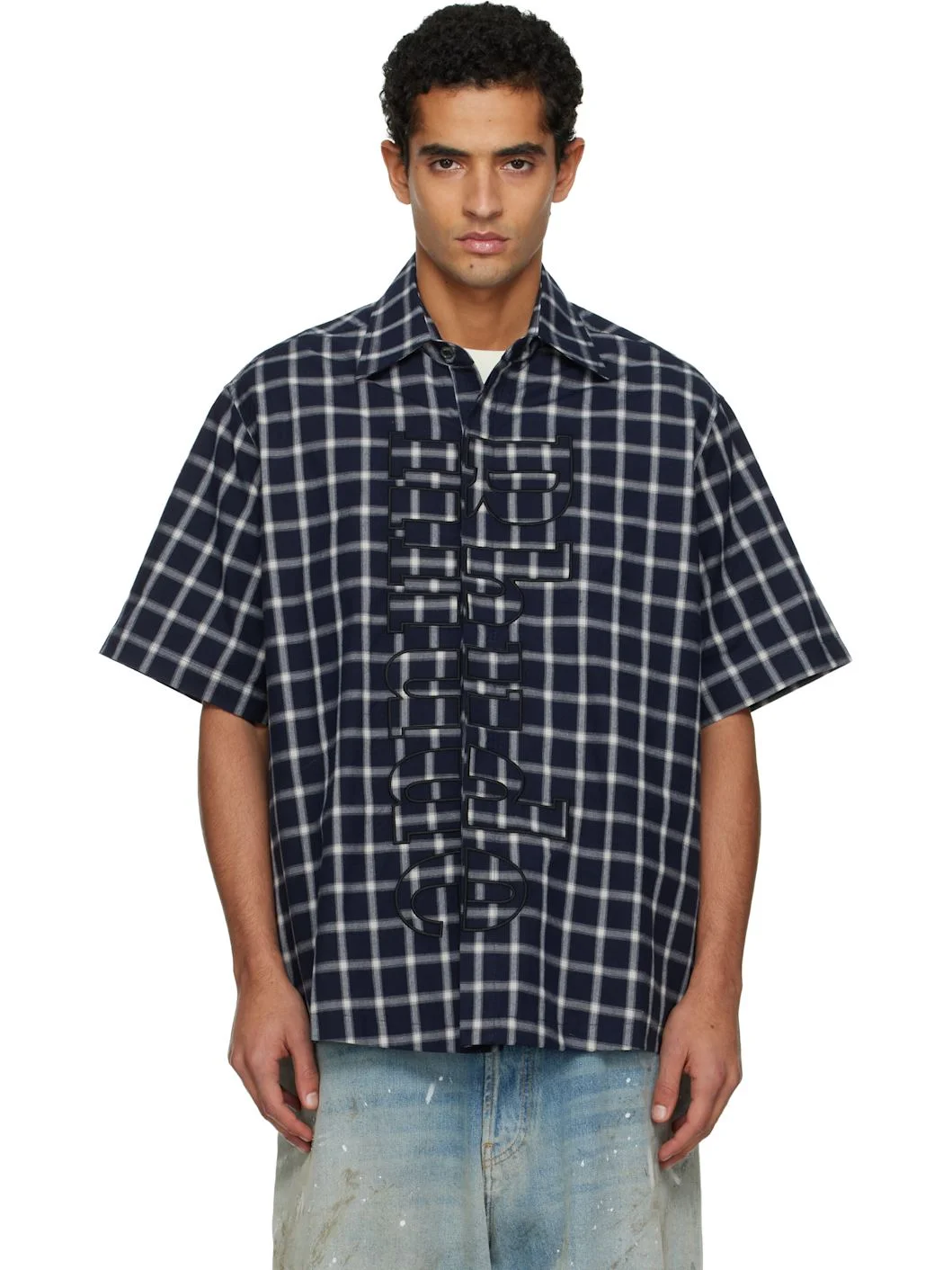 Navy Center Logo Button Up Shirt - 1