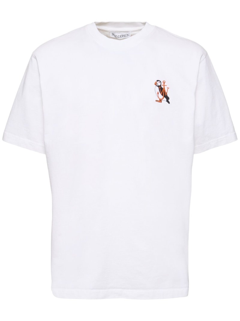 Puffin embroidery cotton t-shirt - 1