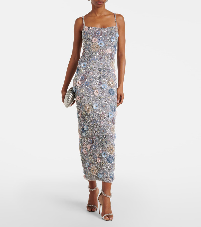 RACHEL GILBERT Embellished floral-appliqué midi dress outlook