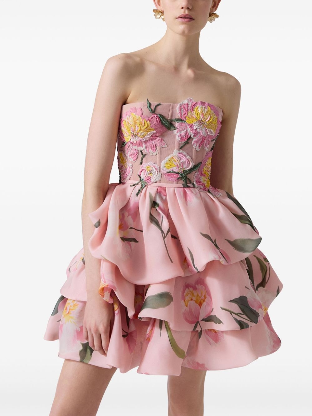 floral-print ruffled mini dress - 4