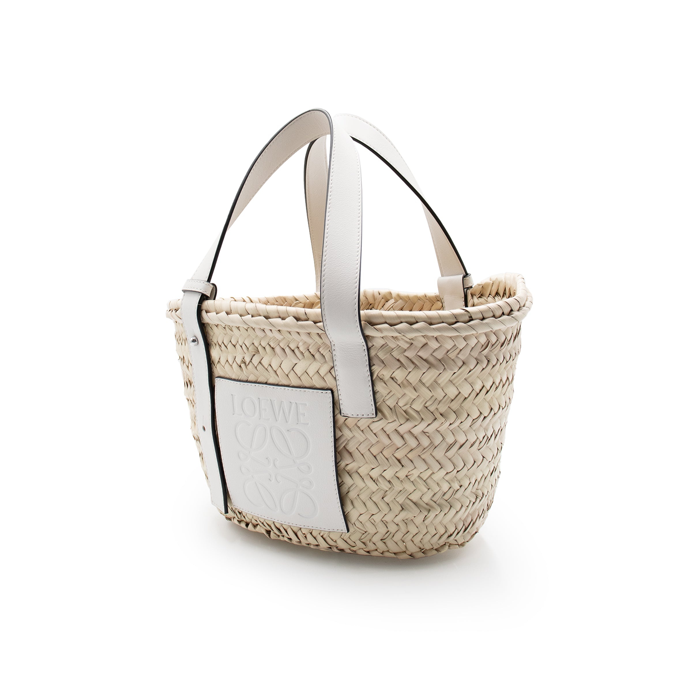 Small Basket Bag in Palm Leaf and Calfskin in Natural/White - 2