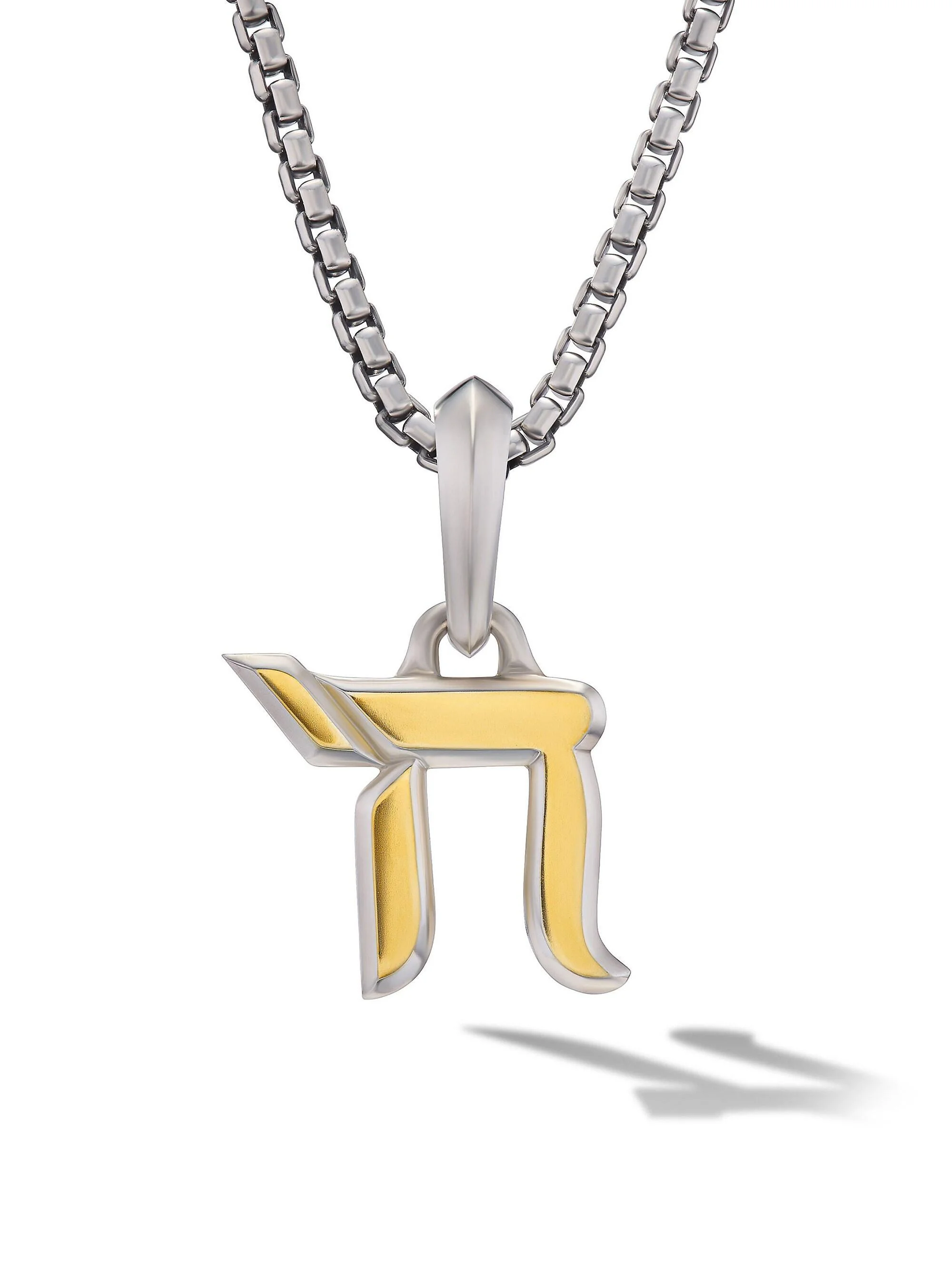 Men's Chai Amulet in Sterling Silver with 18K Yellow Gold, 17MM - Silver - 1