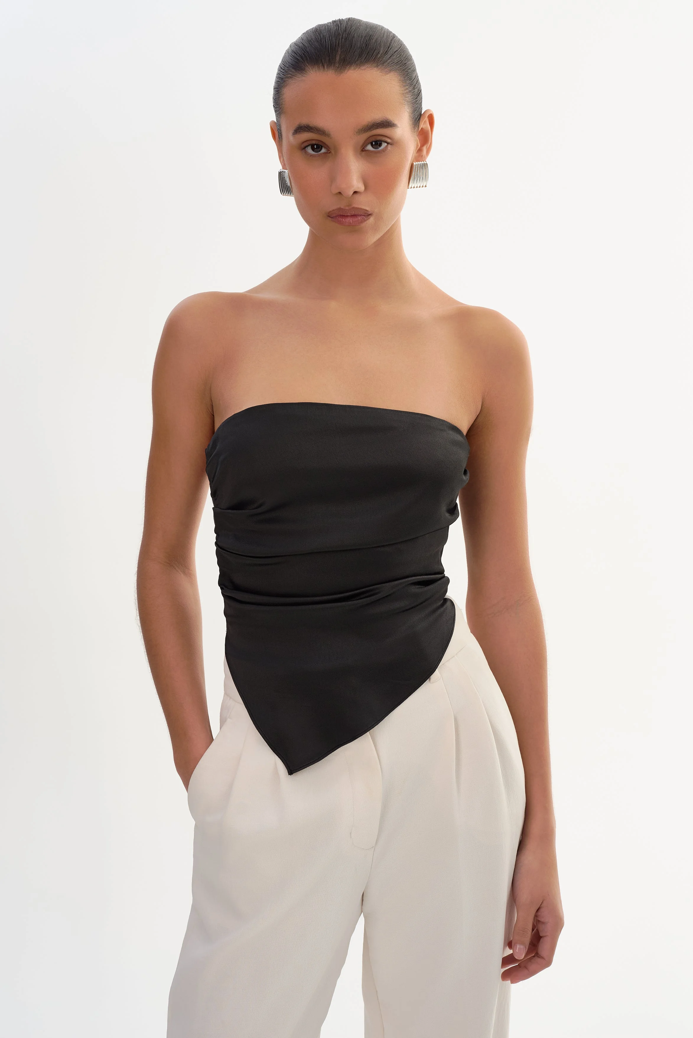 BAILA | Asymmetric Satin Scarf Top - 1