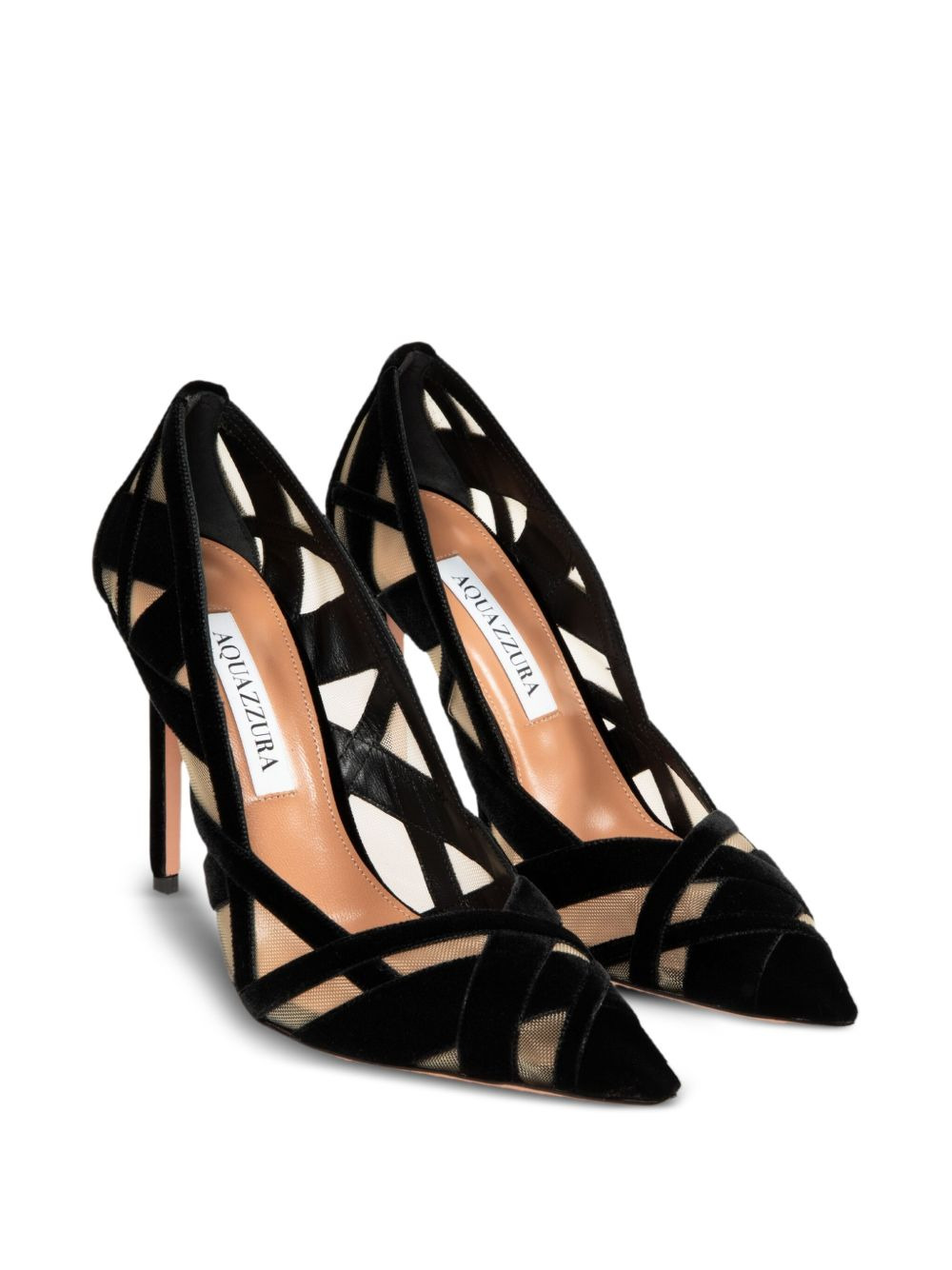 105mm velvet-mesh pumps - 2
