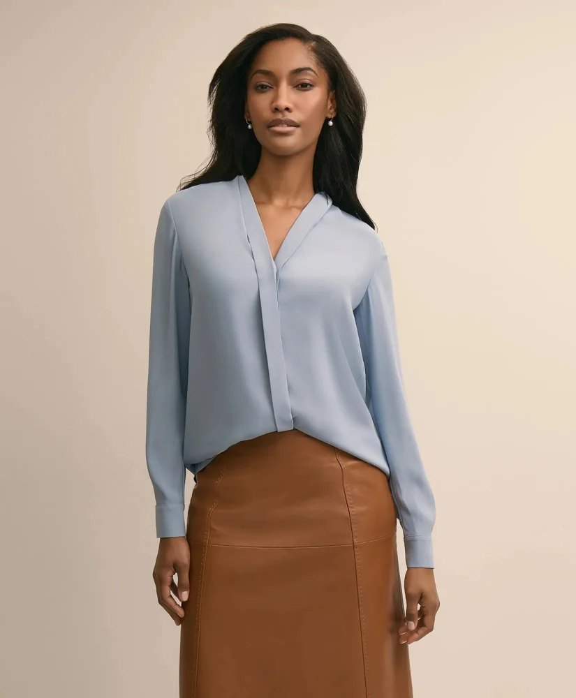 V-Neck Pleated Blouse - 1