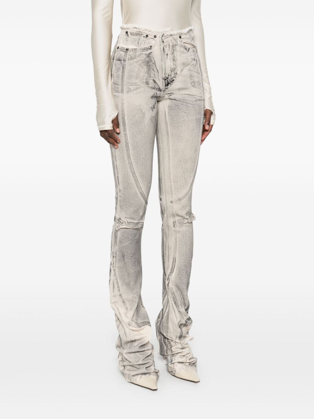 draped raw-cut jeans - 3