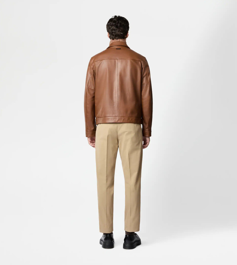 SHIRT JACKET IN LEATHER - BROWN 3