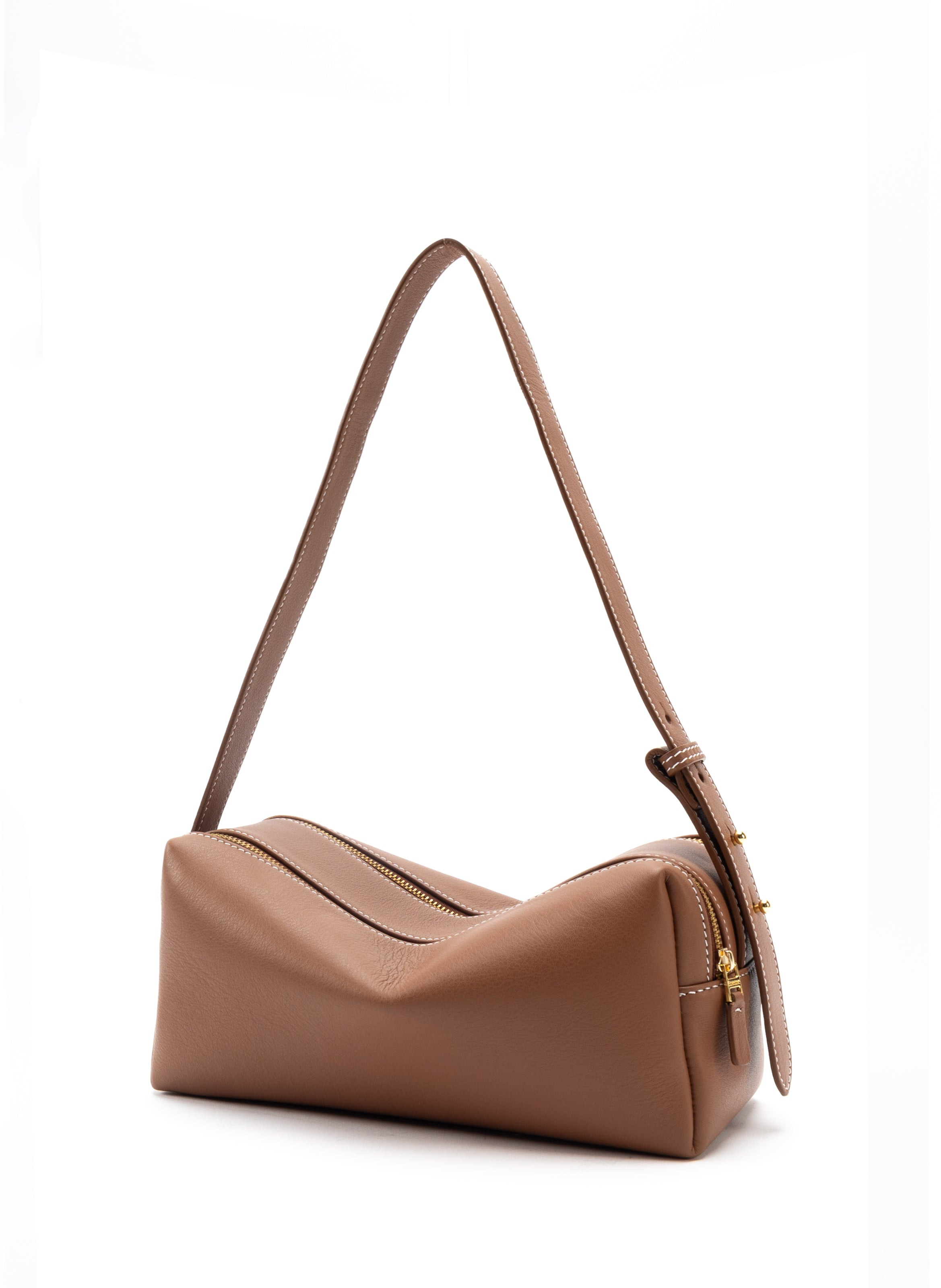 Trousse Shoulder Pebbled Leather Cognac/White stitching - 3