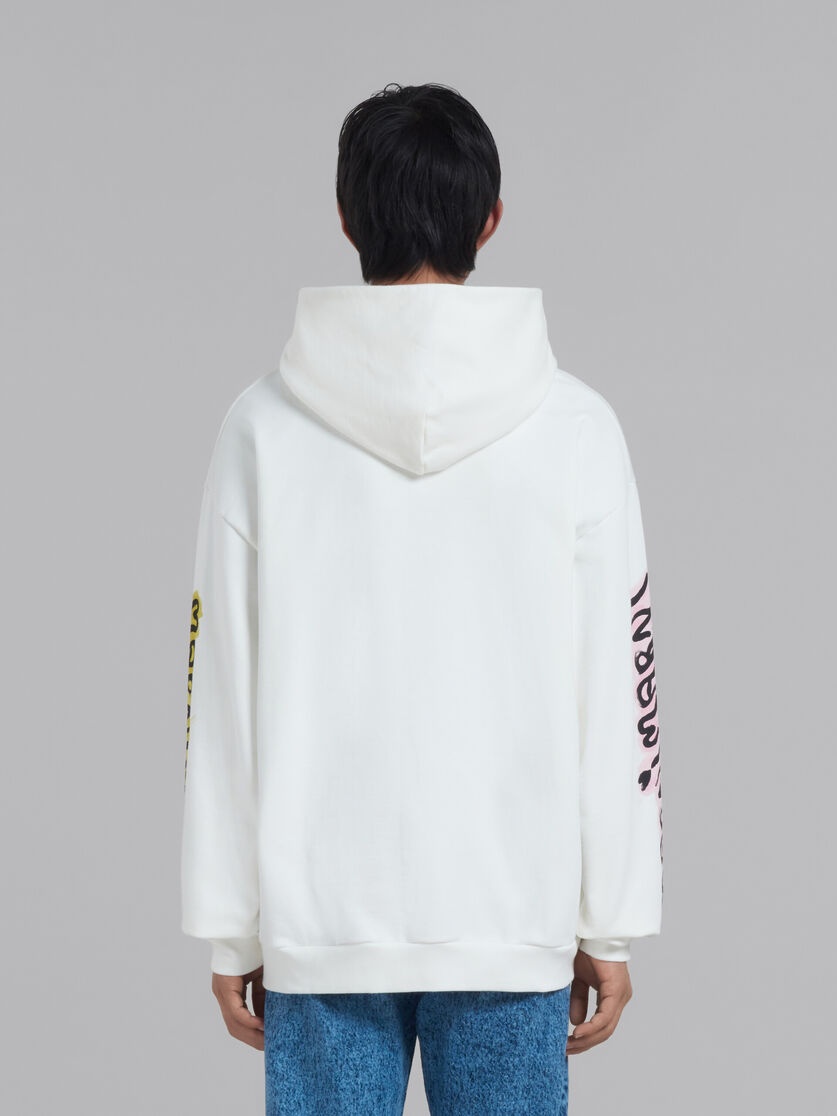 WHITE BIO COTTON HOODIE WITH GRAFFITI PRINTS - 3