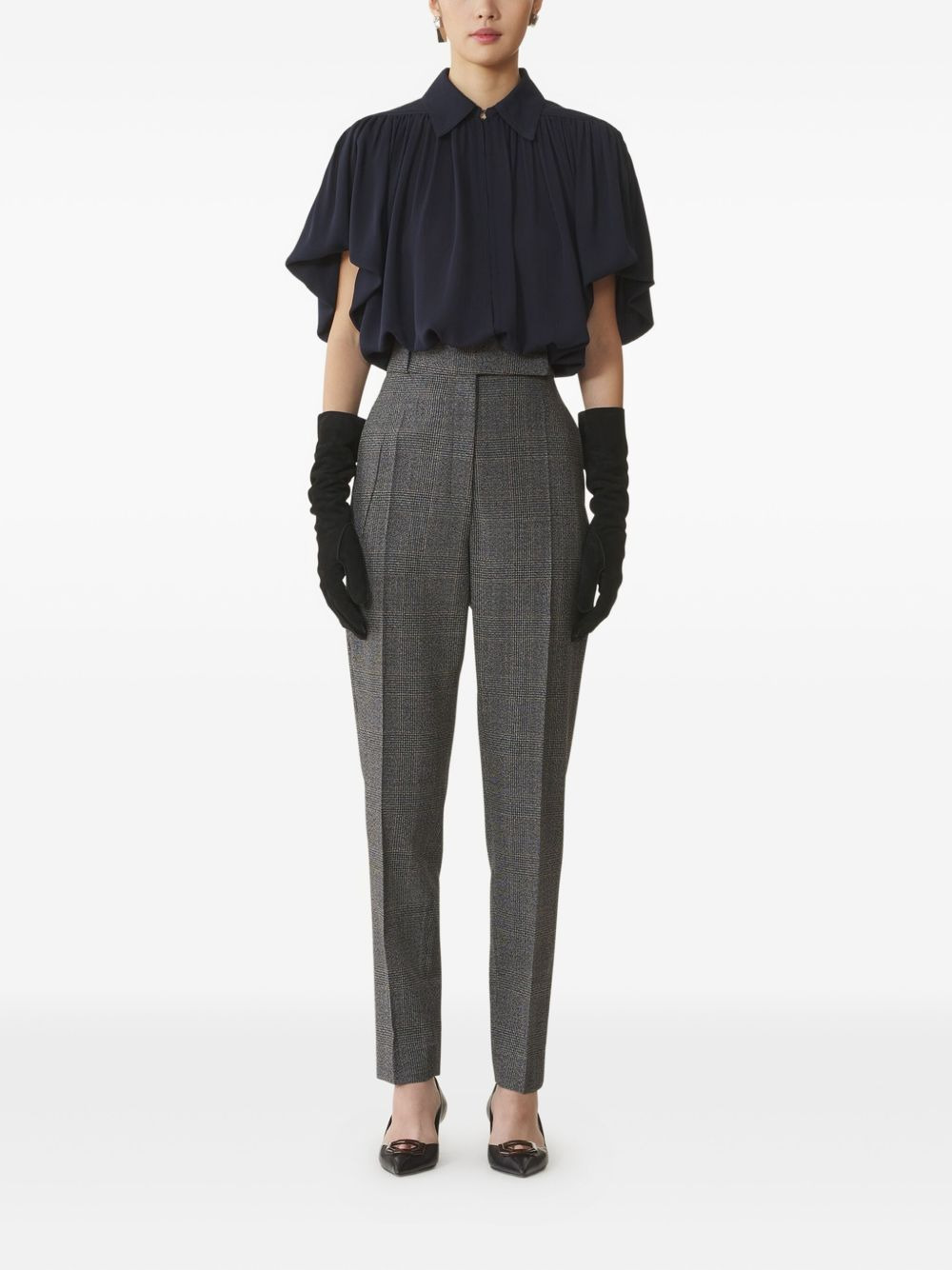 pleated-panel short-sleeve top - 2