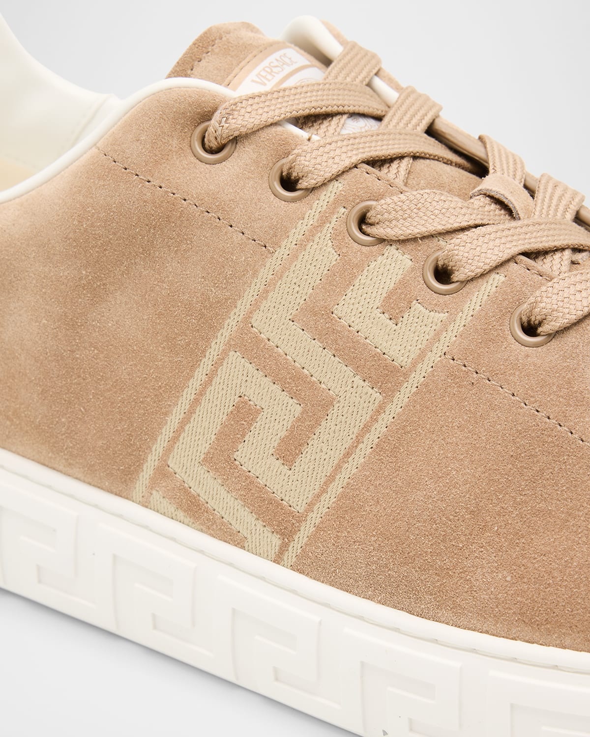 Men's La Greca Greek Key Suede Low-Top Sneakers - 6