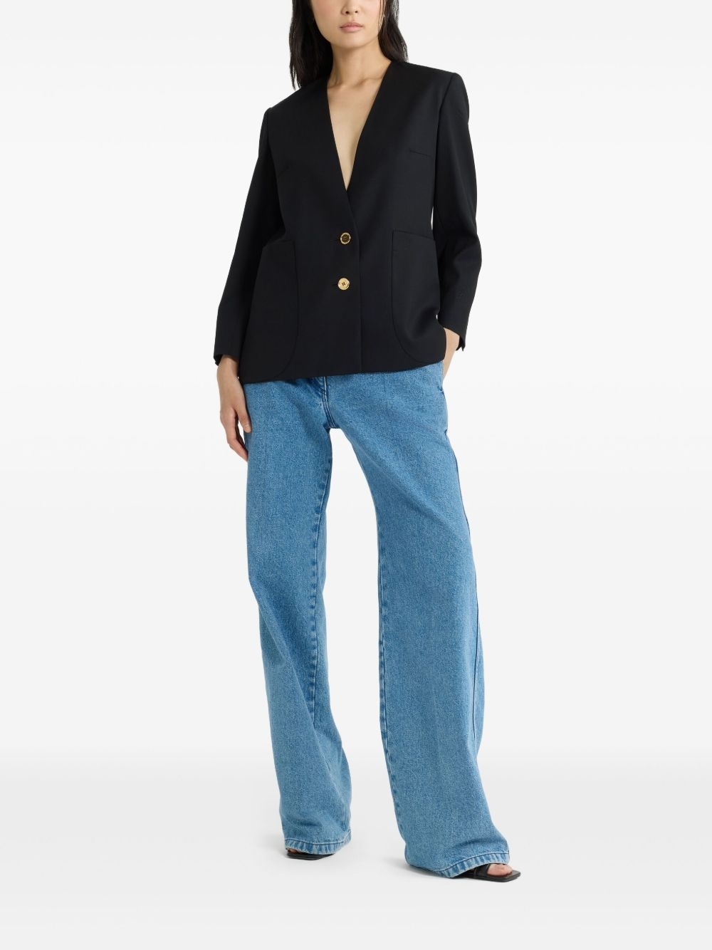 collarless twill jacket - 2