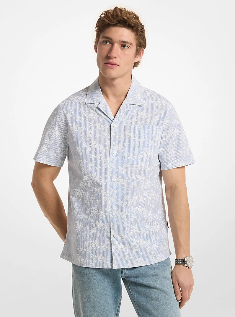 Floral Stretch Cotton Short-Sleeve Shirt - 1